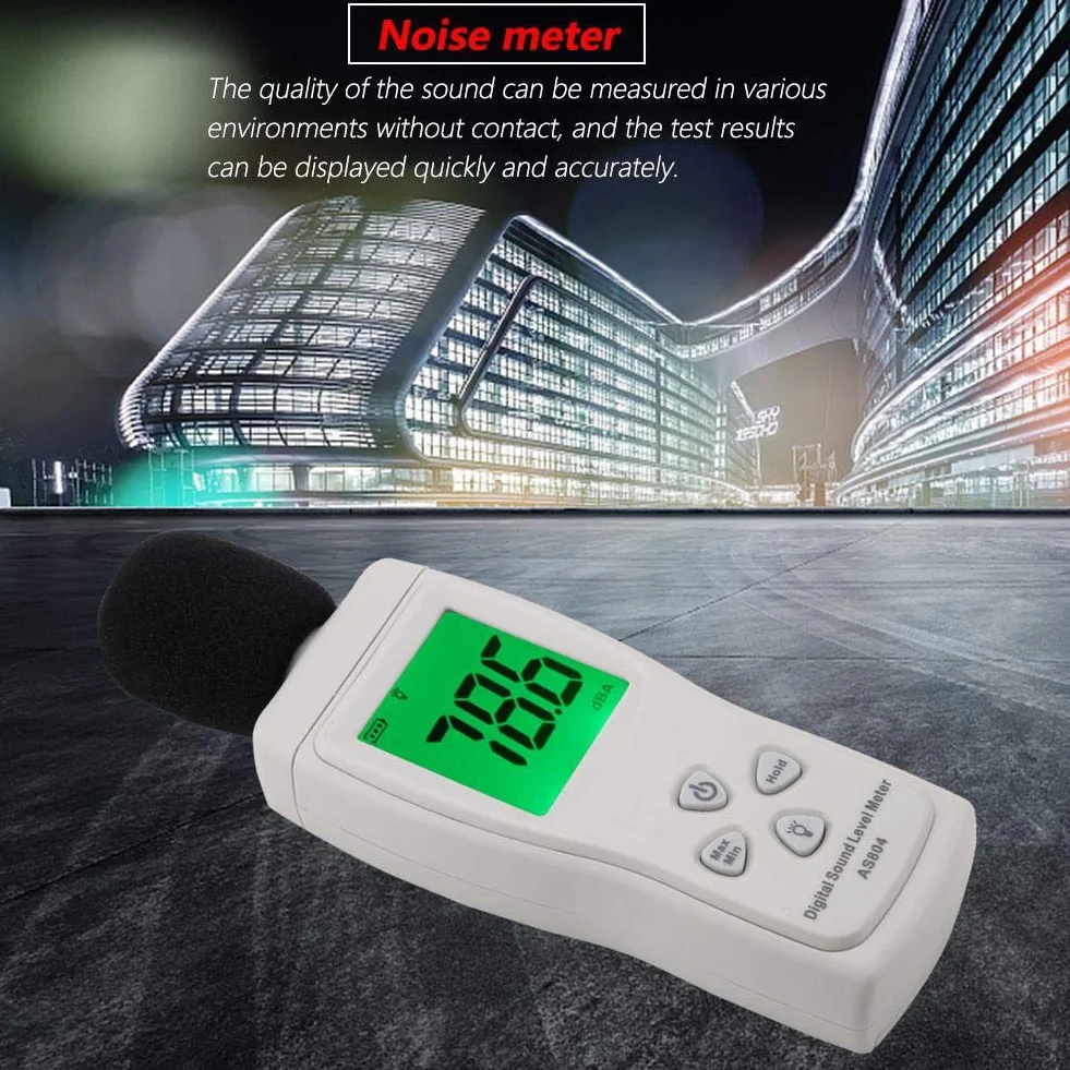 Walfront AS804 Precyzyjny cyfrowy tester poziomu dźwięku z czujnikiem szumów Zakres pomiaru hałasu 30-130 dBA Dokładność 1,5 dB