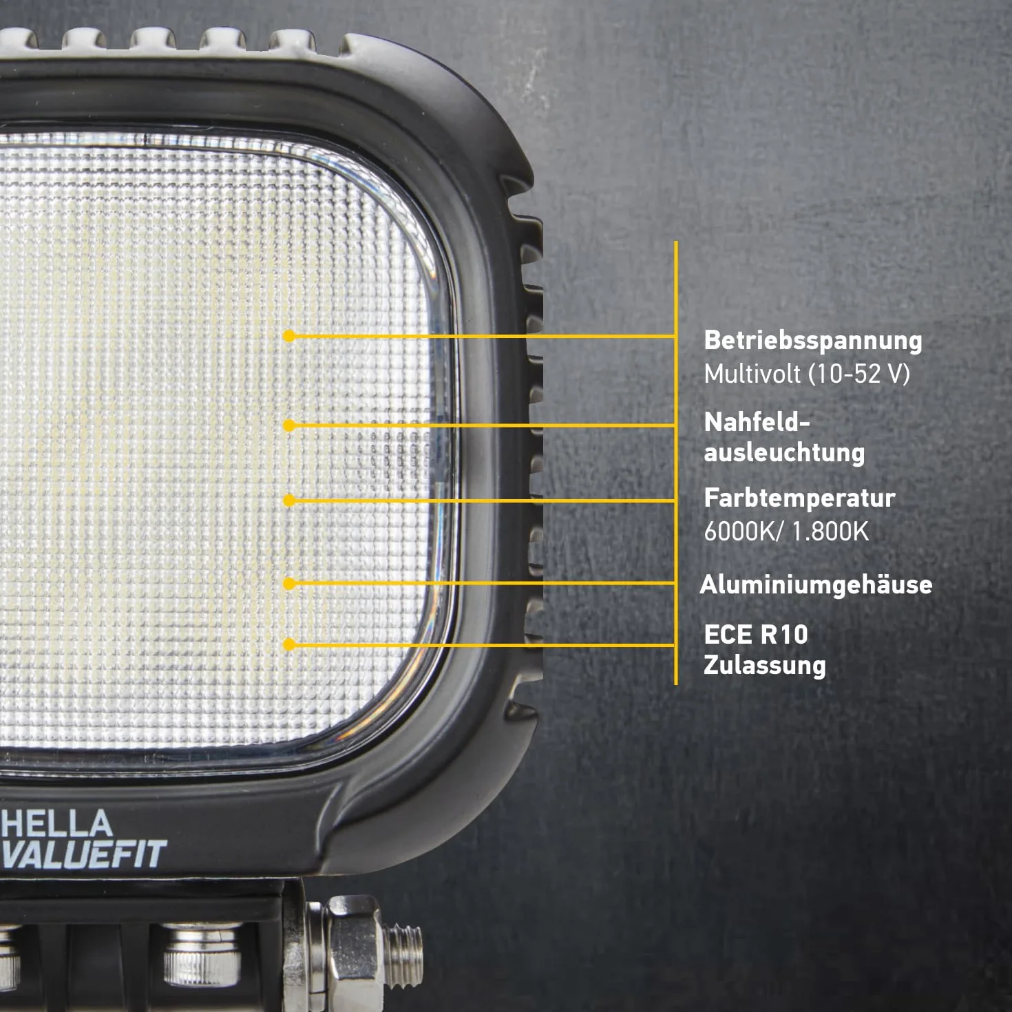 Hella Reflektor, Czarny, 6000 K, 3000 lm, Oświetlenie bliskiego zasięgu, bez światła pozycyjnego