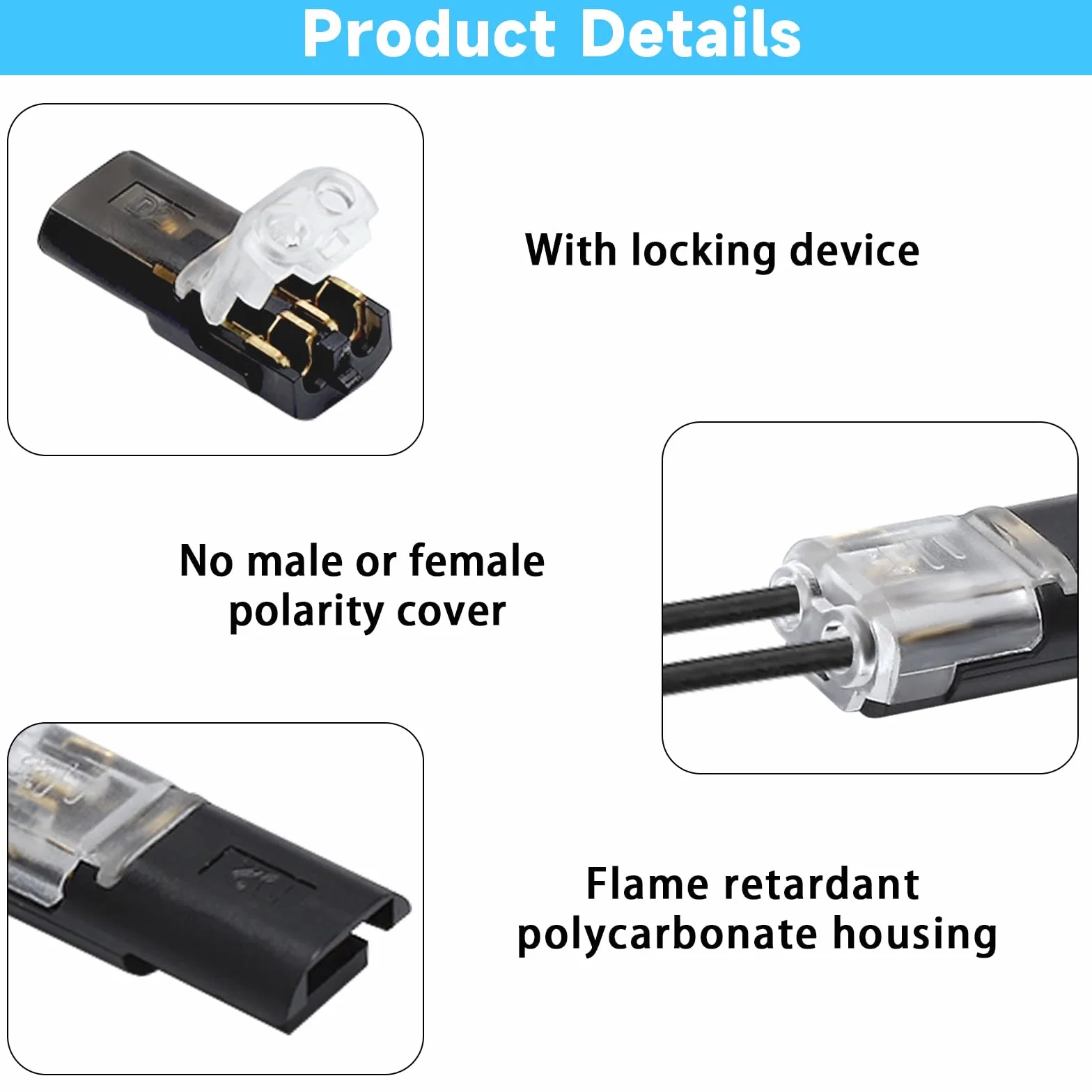 VOSSOT 40 sztuk łączników kablowych 2-biegunowych 12 V do kabli 18-22 AWG