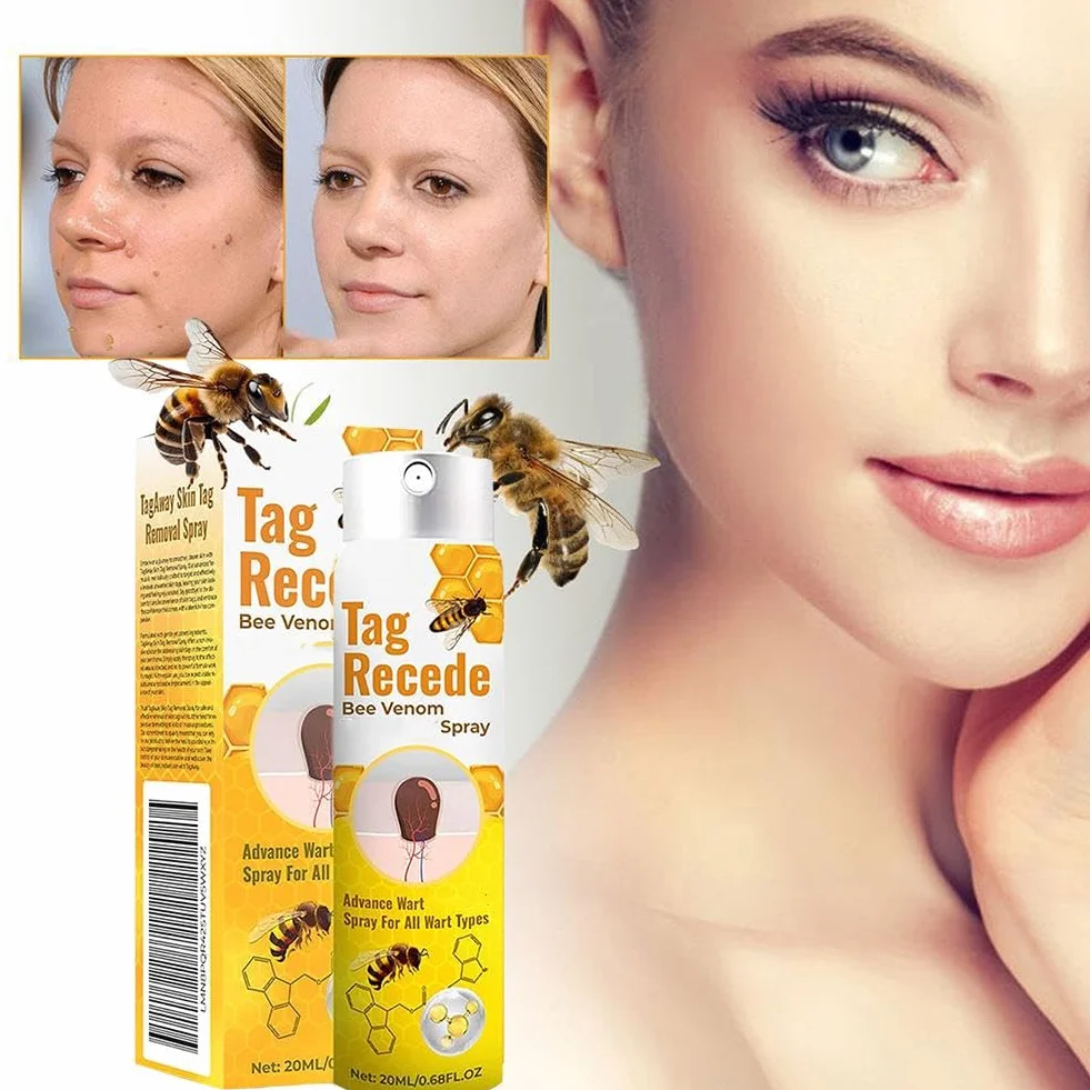 Tag Recede Bee Venom, spray do usuwania brodawek i znaczników jadu pszczół, spray do usuwania jadu pszczelego dla kobiet i mężczyzn, 20 ml/szt