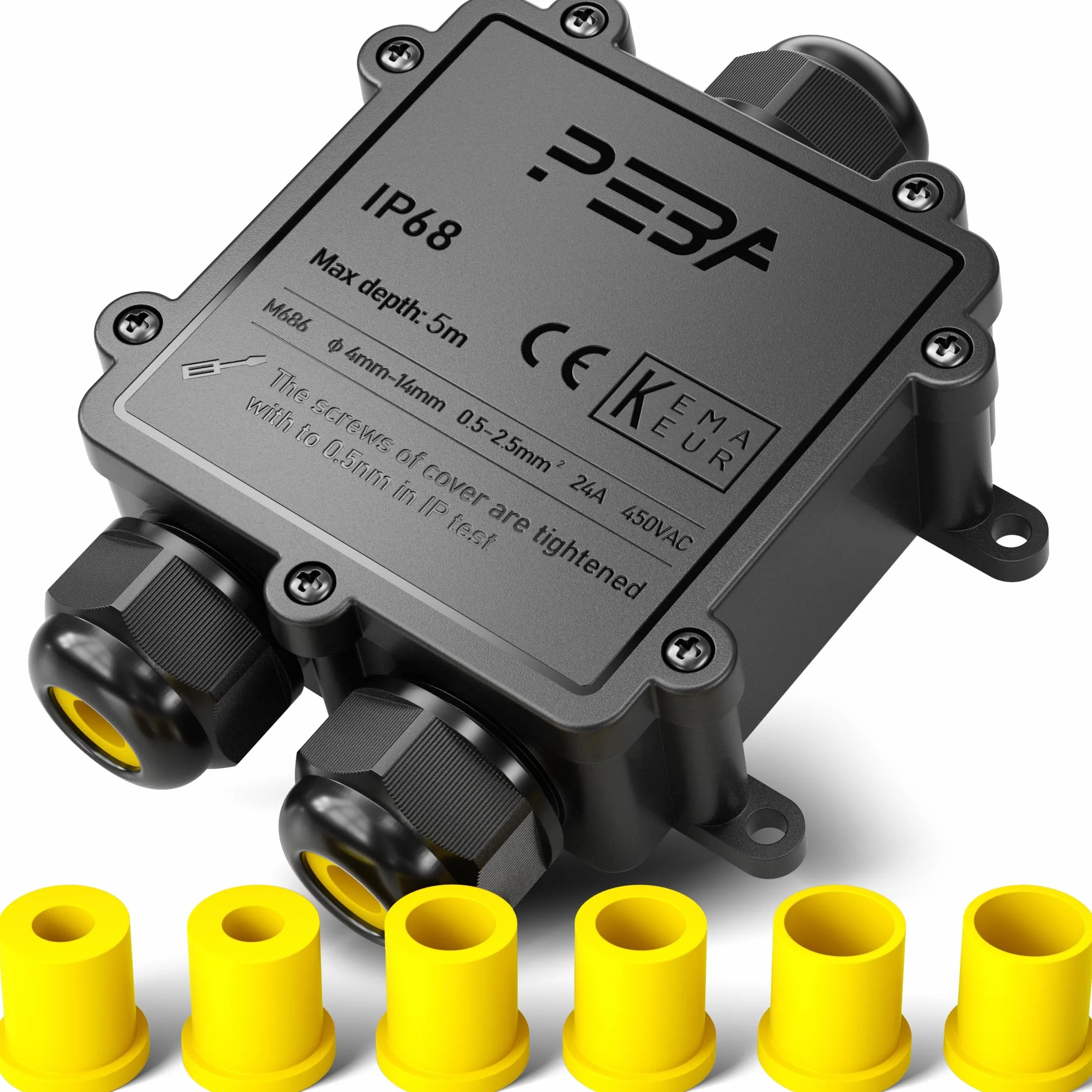 PEBA® Puszka przyłączeniowa, Zewnętrzna Wodoszczelna skrzynka rozgałęźna IP68 3-drożne Wodoodpornych puszek rozgałęźnych, Wodoodporne złącze kablowe,na Ø 4-14mm ogrodu przyłączeniowa, Czarny