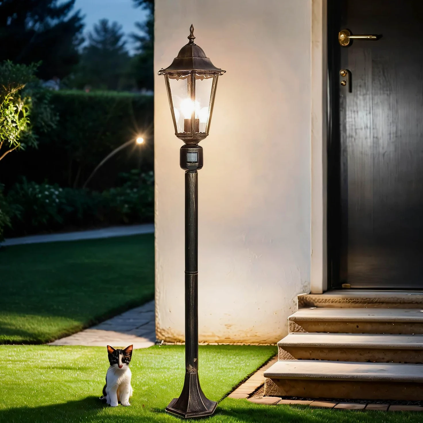 Licht-Erlebnisse Lampa ścieżkowa z czujnikiem ruchu BRISTOL w kolorze czarnym miedzianym mała 120 cm IP44 rustykalna latarnia ogrodowa