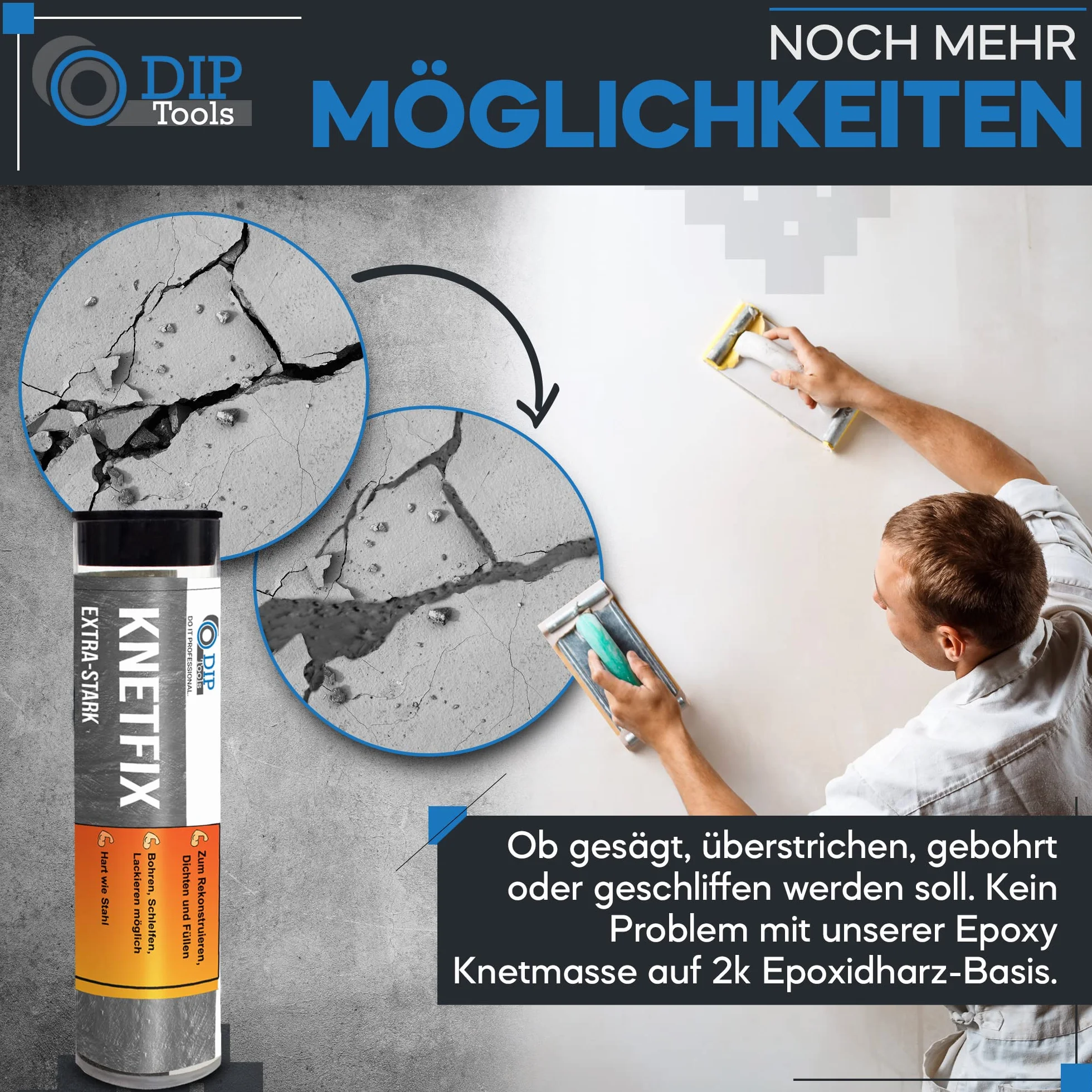 DIP-Tools wodoodporna 2-składnikowa masa klejąca do wewnątrz i na zewnątrz (1x56g)