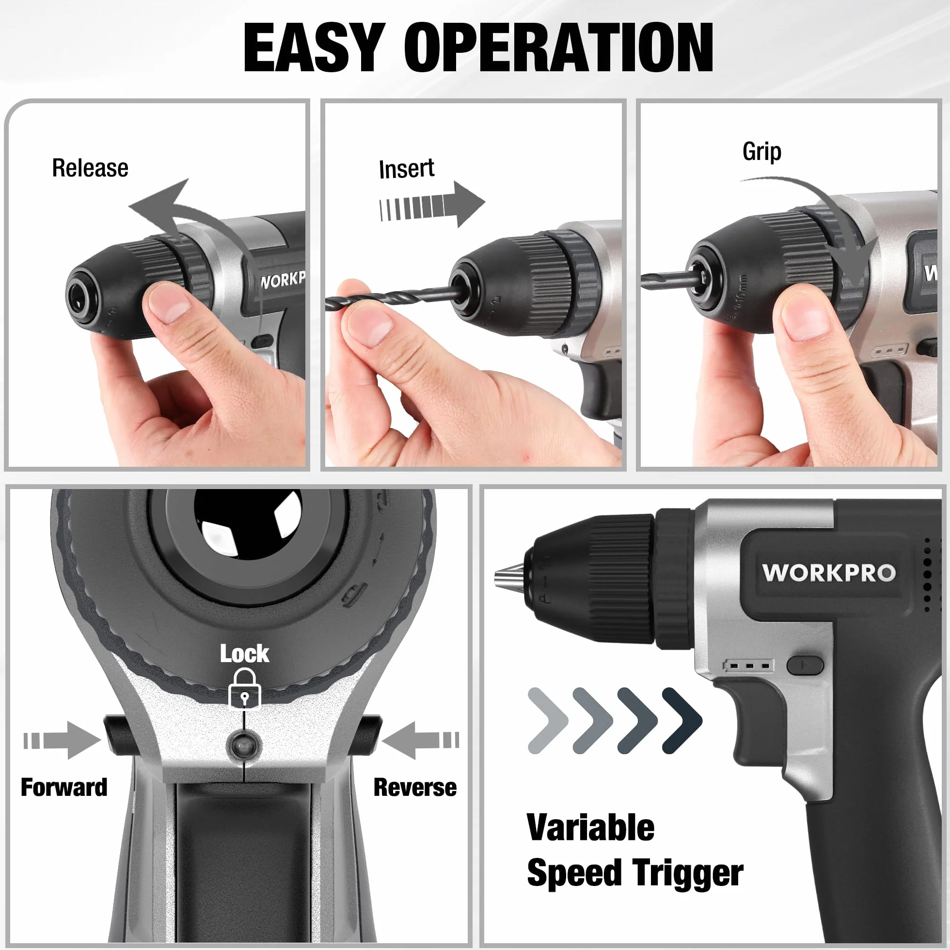 WORKPRO Zestaw wkrętarek akumulatorowych 8 V (czarny)