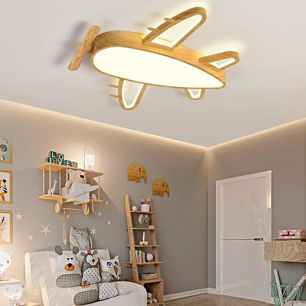 Lampa sufitowa LED Oświetlenie pokoju dziecięcego Samolot Kreatywny projekt Możliwość przyciemniania Drewniana pilotem 3000–6000 K Nowoczesne oświetlenie Sypialnia Salon Sypialnia Dziewczyny Chłopcy (