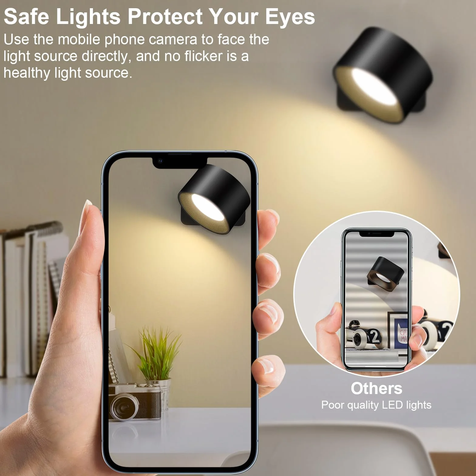 GuKKK Lampa ścienna RGB, zestaw 2 lamp ściennych LED, obrót o 360°, lampa ścienna z portem USB, sterowanie dotykowe, 16 poziomów jasności 3 temperatury (czarna)