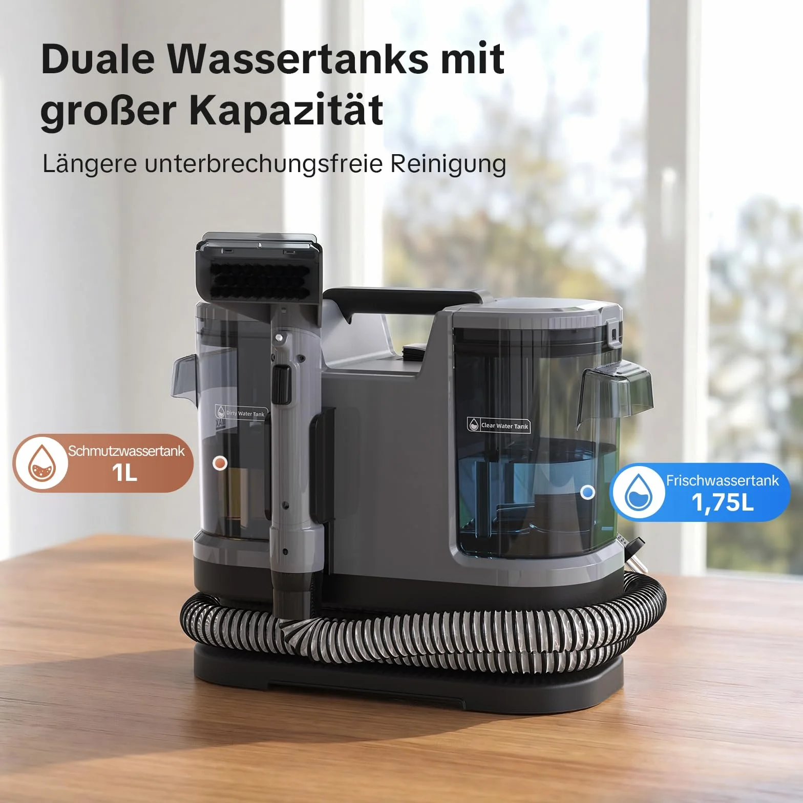 Lubluelu odkurzacz do tapicerki 600 W – 20 kPa przenośny środek do czyszczenia dywanów z funkcją samooczyszczania i długim wężem do dywanów, sof i samochodów
