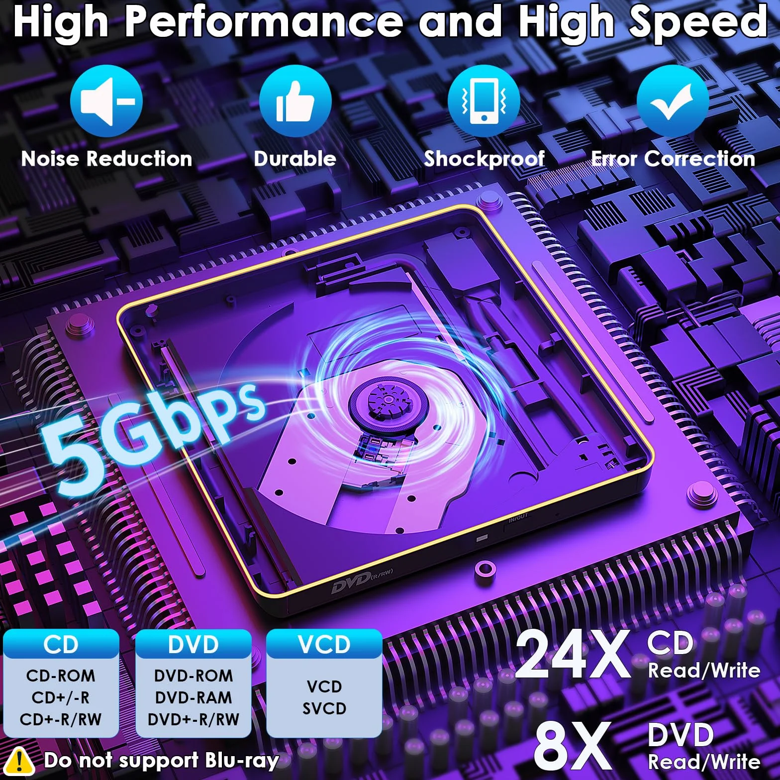 Zewnętrzny odtwarzacz CD DVD, USB 3.0 i Type-C Nagrywarka CD DVD Napęd zewnętrzny, ultra cienki zewnętrzny dyskietka CD DVD +/-RW Drive dla komputerów Laptop Desktop MacBook Mac OS Win11/10/8