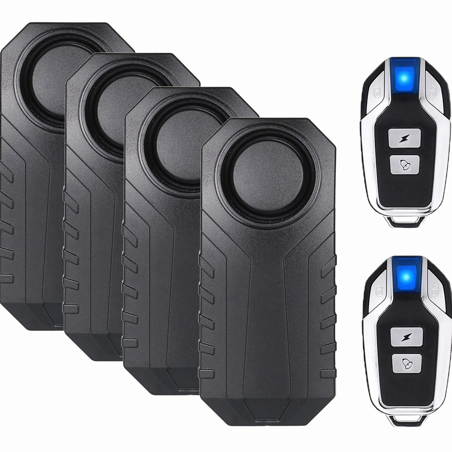 Mengshen Bezprzewodowy alarm rowerowy 113 dB wodoodporny z czujnikiem ruchu 4 czujniki 2 piloty
