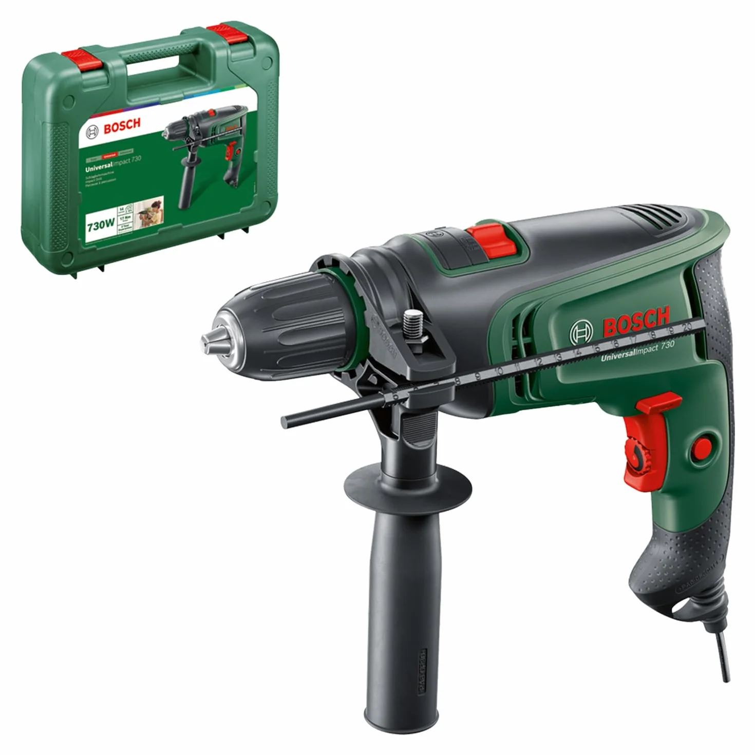 Bosch Wiertarka udarowa UniversalImpact 730 (precyzyjne wiercenie w murze, drewnie i stali; silnik 730 W, w walizce)