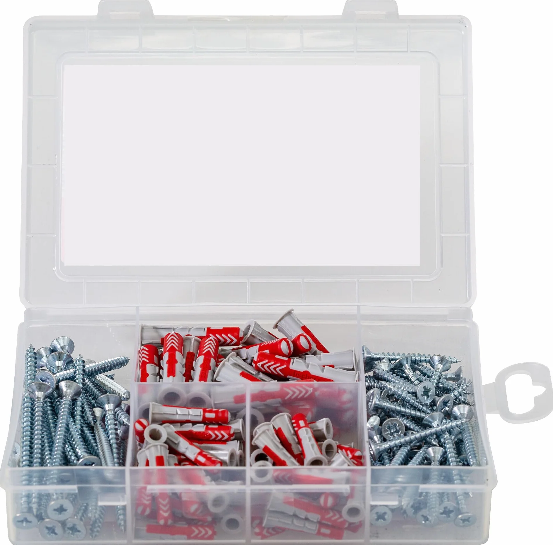 fischer MEISTER-BOX DUOPOWER + śruba, skrzynka narzędziowa z 160 kołkami i śrubami, uniwersalne kołki, praktyczny Zestaw, skrzynka na kołki Dla majsterkowiczów i profesjonalistów