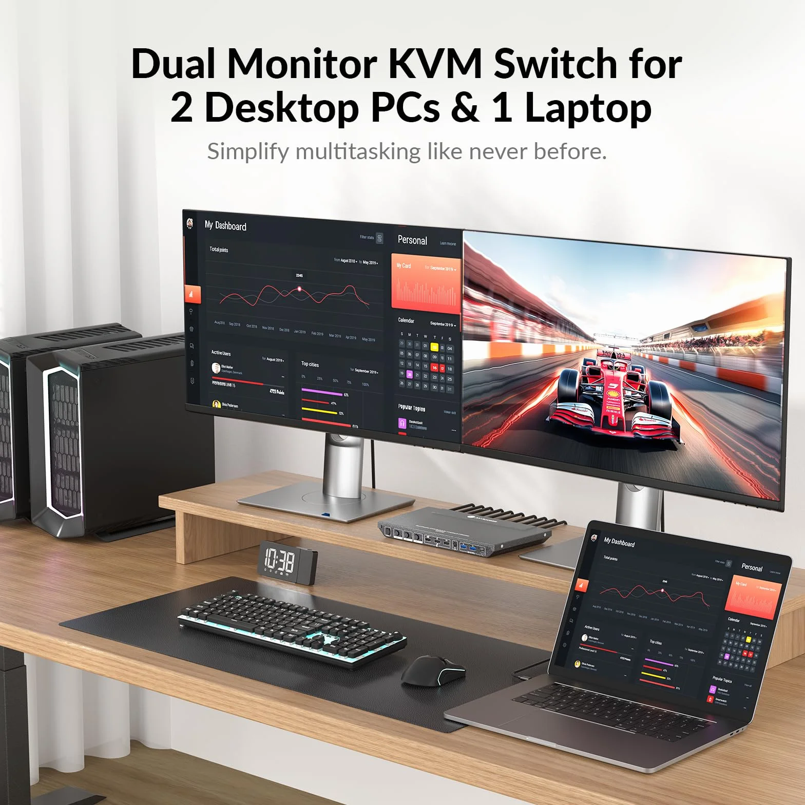 AV Access Docking Station KVM Switch 2 Monitors 3 Computers Dual 4K@60Hz 100W USB C Charging 1G Ethernet