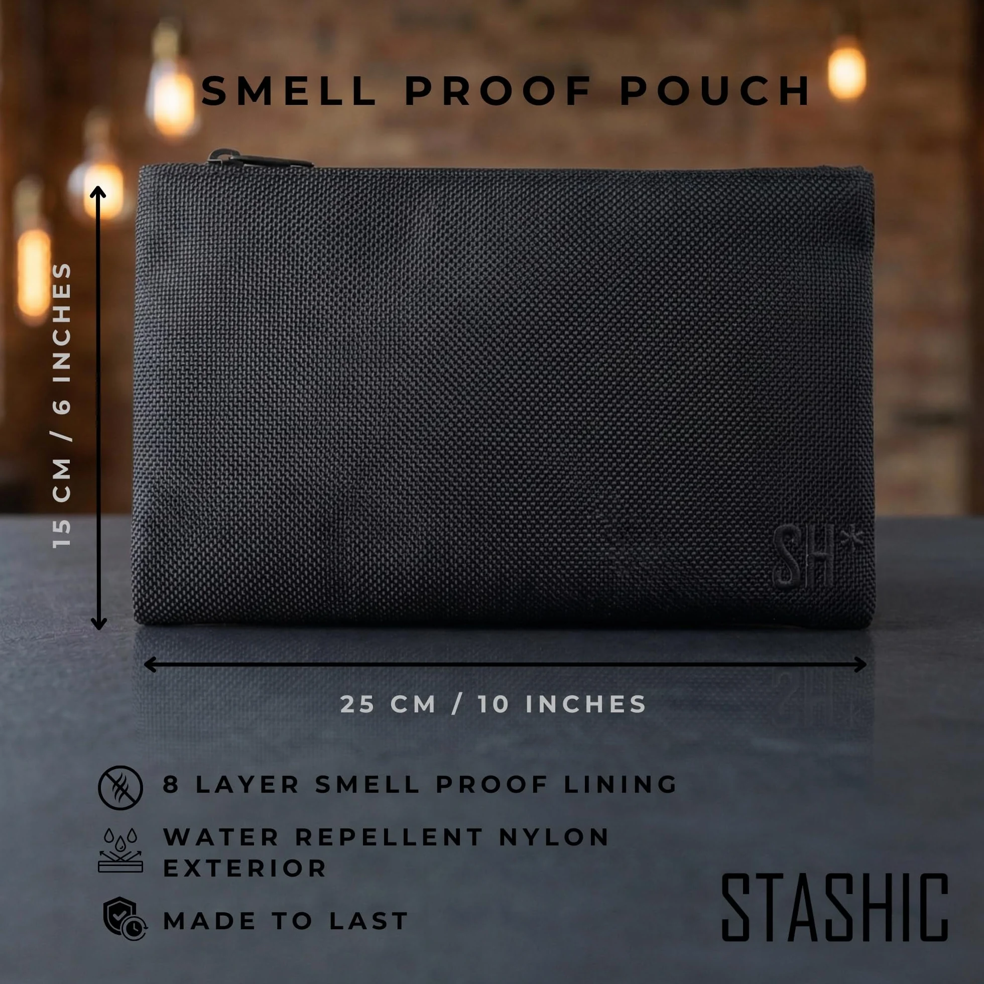 STASHIC Worek odporny na zapachy - podszewka z węglem aktywnym - woreczek + metalowa rura do przechowywania XL + 3 plastikowe rurki - SH*, Czarny + Rurki, Pouch, Etui odporne na zapachy