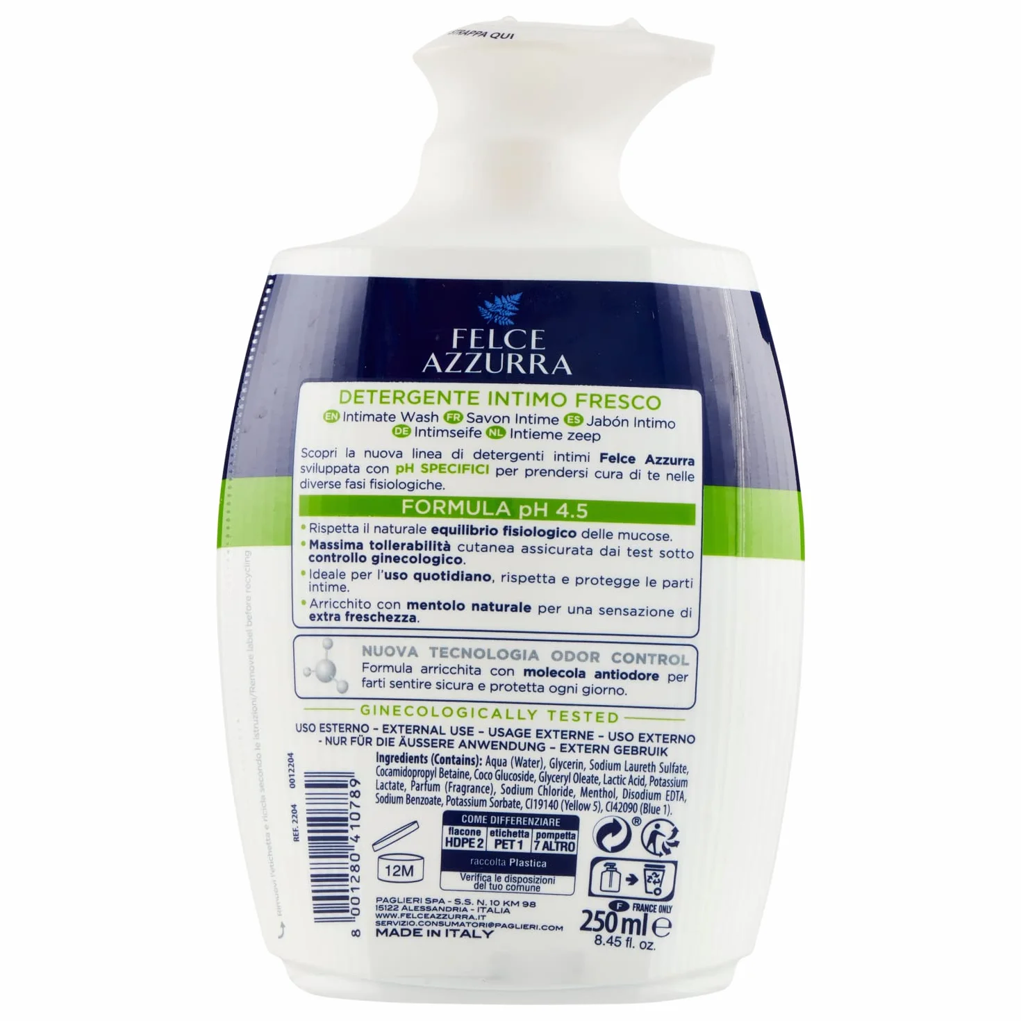 Felce Azzurra - Świeży środek czyszczący Intimo – wartość pH 4,5 naturalna świeżość – 250 ml