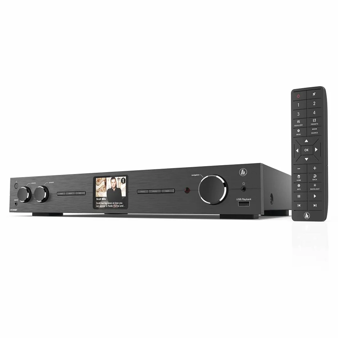 Hama Tuner HiFi DIT2006BT z radiem internetowym, DAB/DAB+, Bluetooth (tuner HiFi z radiem internetowym, radio cyfrowe/FM, Wi-Fi, odbiornik stereo Spotify, pilot zdalnego sterowania, USB/AUX, budzik)