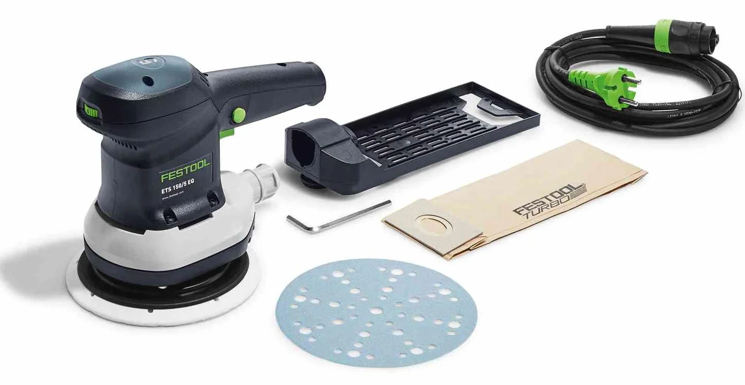 Festool Lijadora excéntrica ETS 150/5 EQ | Wydajna szlifierka 310 W, Multi-Jetstream 2 talerze miękkie, do szlifowania pośredniego lakieru i szlifowania zgrubnego