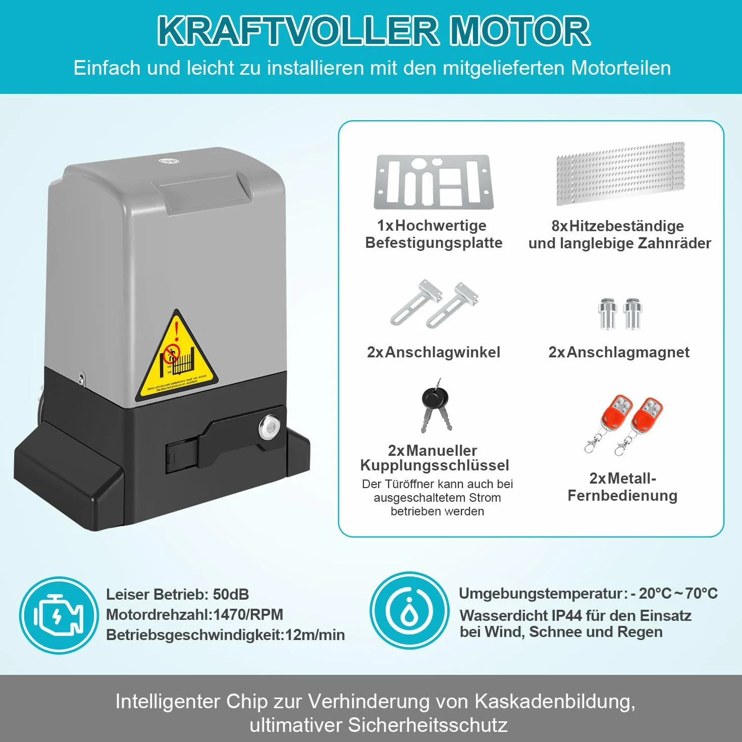 Zestaw napędu do bramy przesuwnej, 550 W, 1200 kg, inteligentny napęd do bramy WiFi, automatyczny napęd do bramy z 2 pilotami zdalnego sterowania, zębatka 4 m, 2 klucze odblokowujące i
