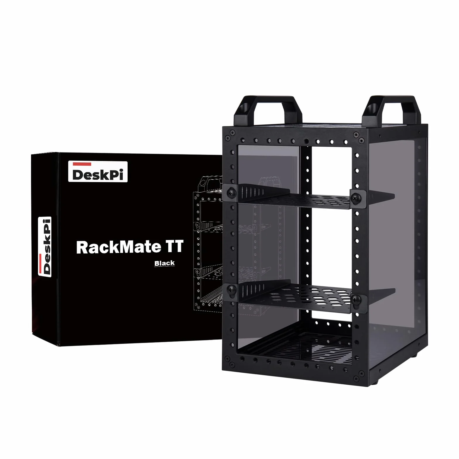 GeeekPi DeskPi RackMate TT Mini szafka do mini PC, głębokość 200 mm, z 2 przegródkami na półki 0,5U, do NAS, AV i technologii sieciowej (czarny)