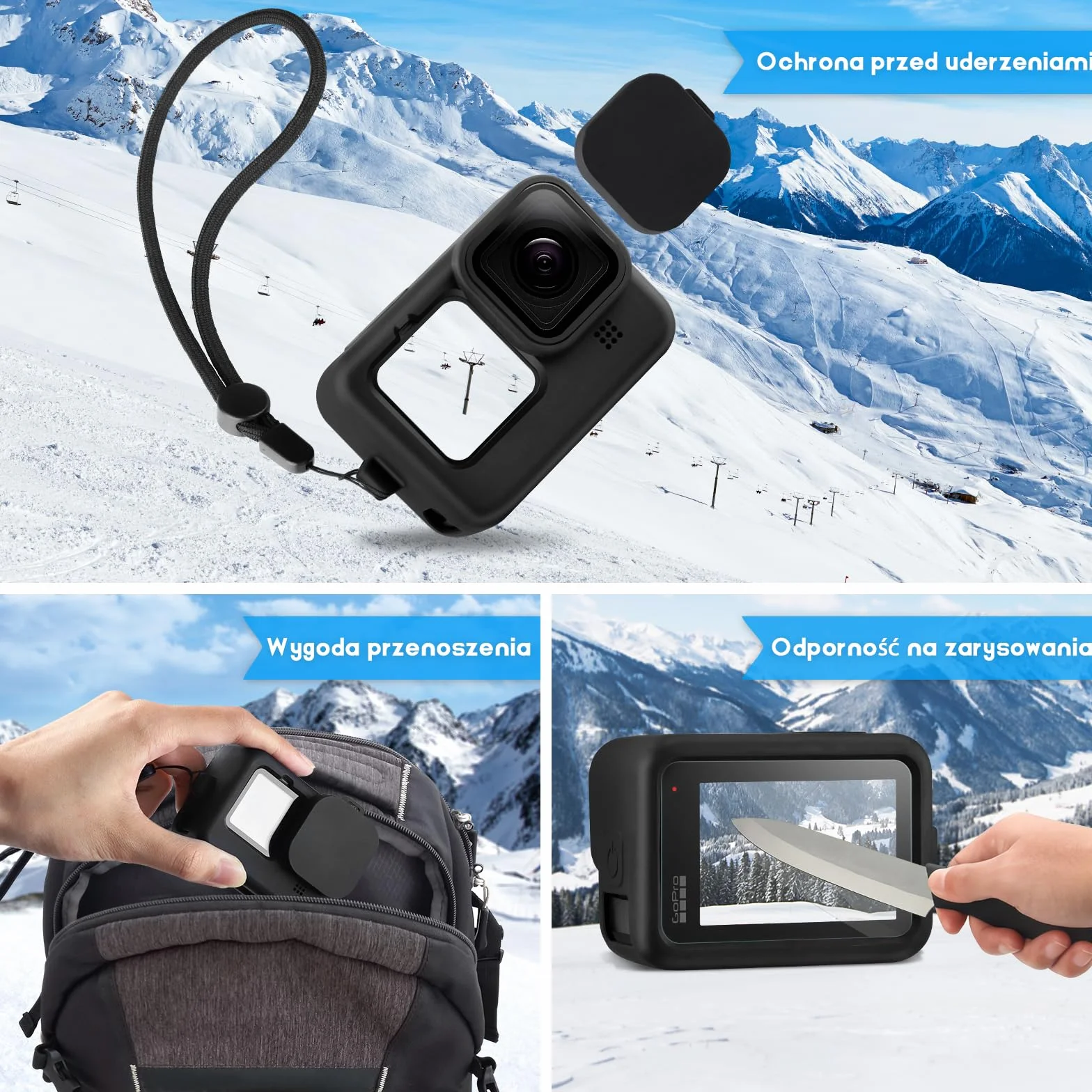 REDTRON Silikonowy futerał i zestaw ochronny na ekran do GoPro Hero 12 11 10 9, 6x szkło hartowane, 2x osłona obiektywu