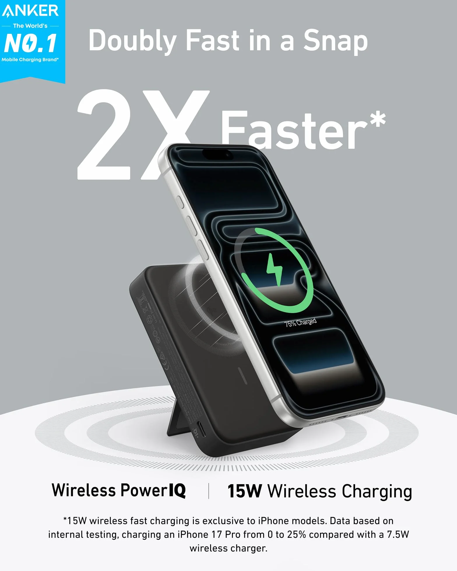 Anker MagGo Power Bank, ultraszybka przenośna ładowarka 15 W kompatybilna z MagSafe, akumulator 10 000 mAh ze składaną podstawką, tylko do iPhone'a 16/15/14/