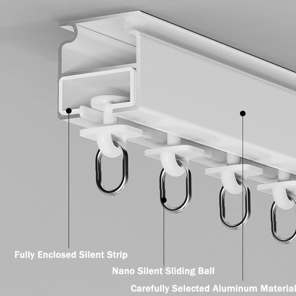Drążek sufitowy 2,7 m-3,7 m - aluminiowy pręt ain do salonu, sypialni, prysznica, kampera, przegrody, nowoczesny biały design (1 m)