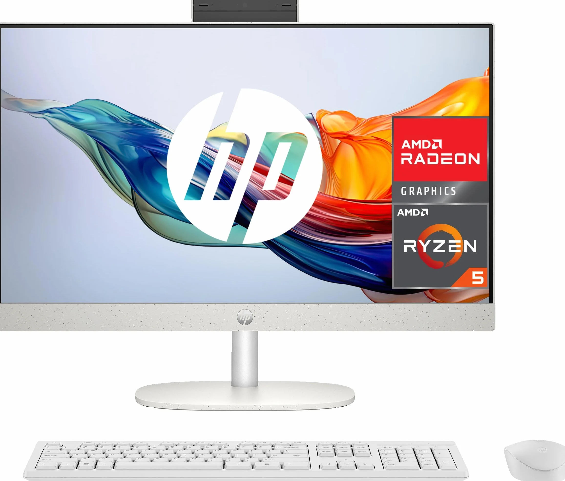 HP 27-cr0008ss - 27-calowy komputer Full HD z bezprzewodową kamerą, klawiaturą i myszą (AMD Ryzen 5 7520U, 16 GB RAM, 512 SSD, AMD Radeon Graphics, bez systemu operacyjnego) biały - klawiatura QWERTY