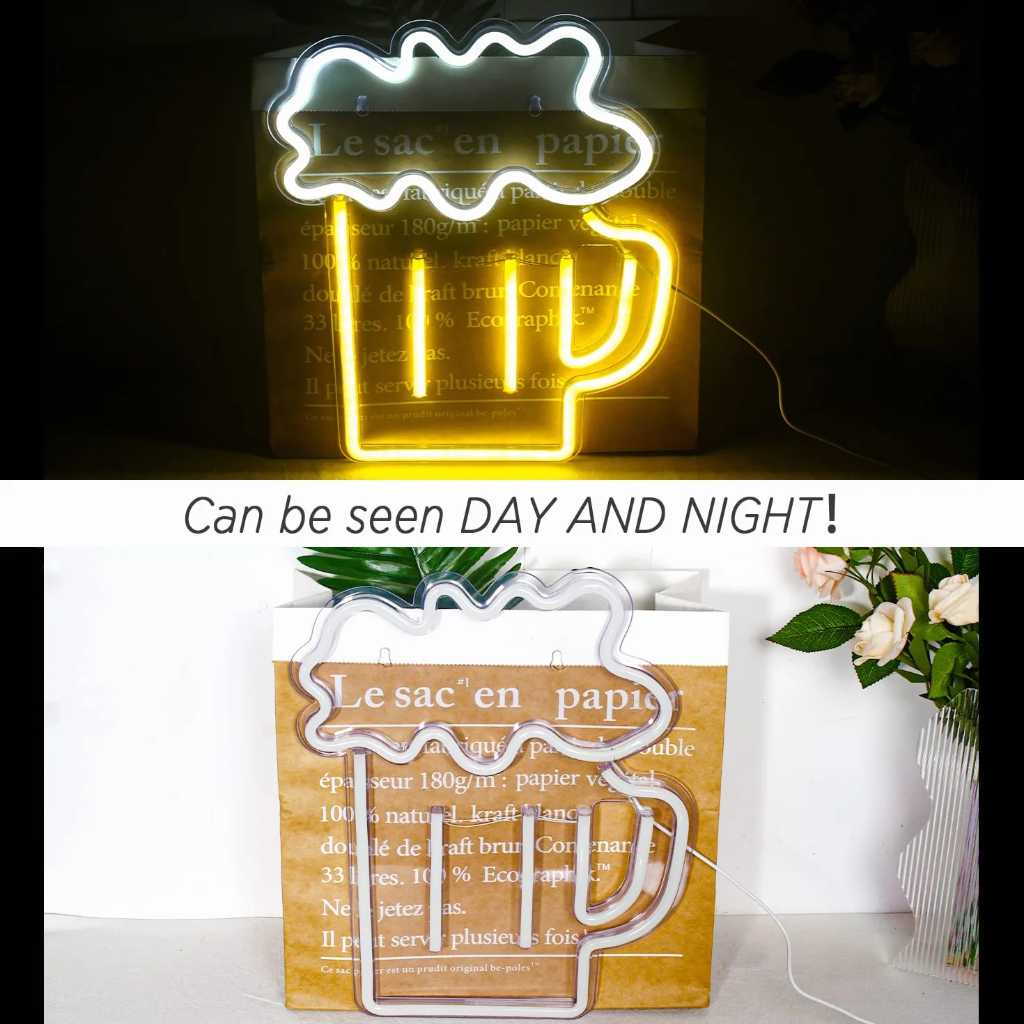 Kufel do piwa, neonowy znak świetlny LED, żółte, białe neonowe światło, dekoracyjne światła ścienne, do baru, pubu, klubu nocnego, restauracji, sklepu, na uroczystości, dekoracja, znak imprezowy