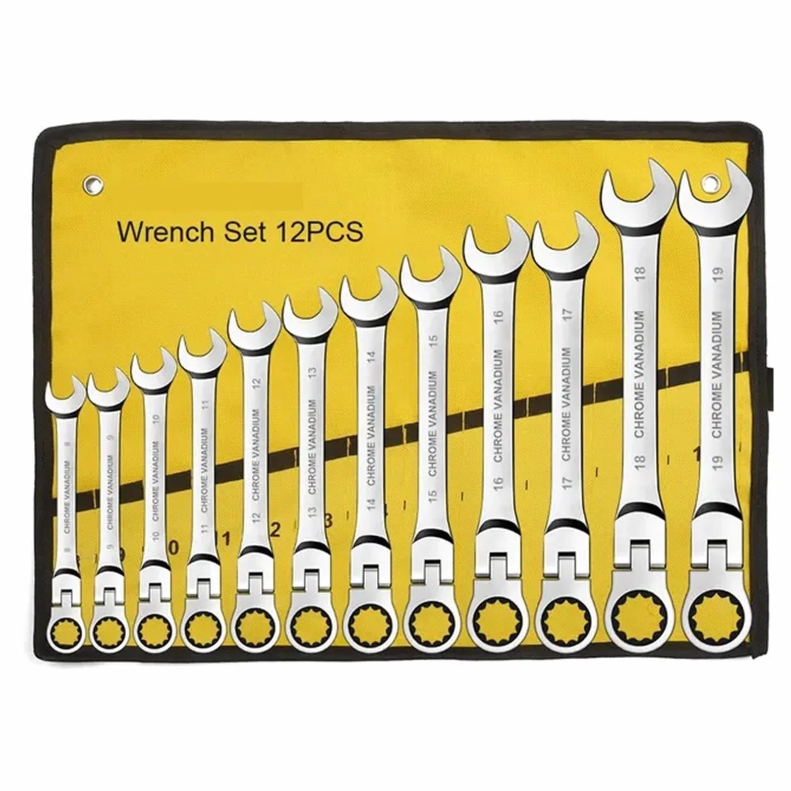 Zestaw Kluczy Zestaw Kluczy Płasko-oczkowych Z Grzechotką 6-23 Mm, Metryczny, Główka Elastyczna, Klucz Grzechotkowy, Stal Chromowo-wanadowa(12pcs)
