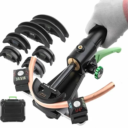 Zestaw narzędzi do gięcia rur miedzianych z grzechotką, ręczny zestaw rur hydraulicznych z 7 matrycami do gięcia rur od 1/10.2 cm do 7/20.3 cm, żeliwo sferoidalne, gięcie 90°