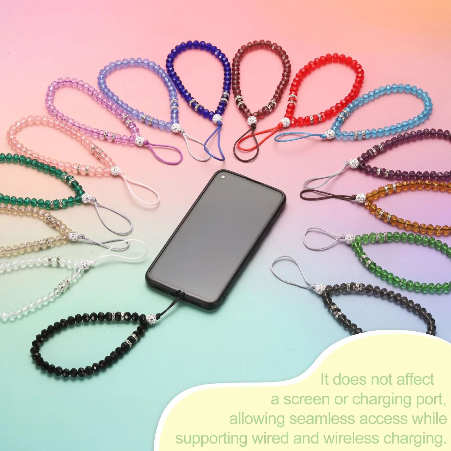 QUARKZMAN 3 sztuki Bling Crystal Lanyard, 18 mm (0,7"), pasek na nadgarstek do telefonu, brokat, kryształowe koraliki, smycz, do biura, na szyję, pasek na klucze (ciemny fioletowy)