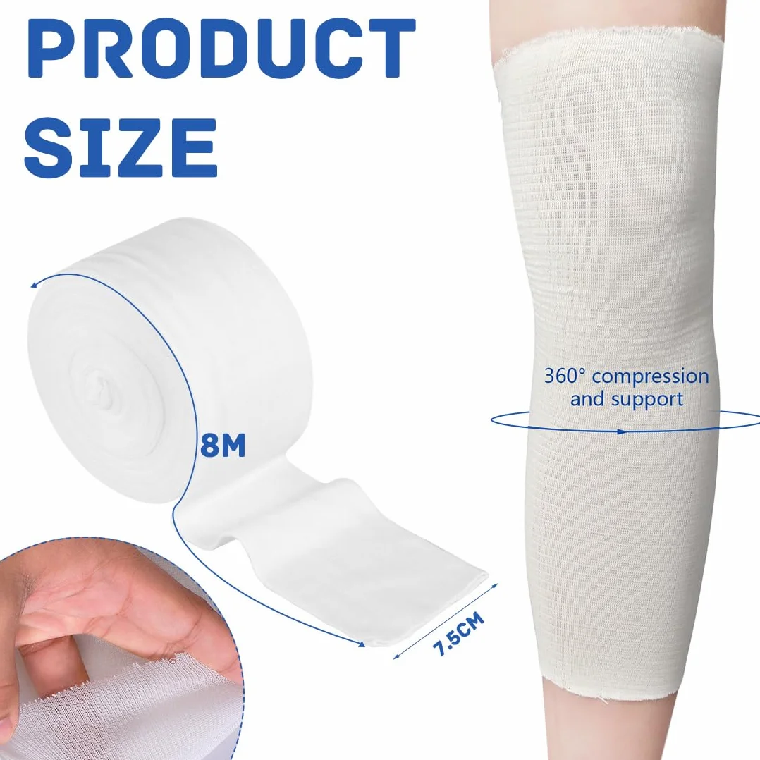 Rurowy elastyczny bandaż rozmiar D bandaże podtrzymujące zmywalny wielokrotnego użytku pierwsza pomoc opatrunek z gazy na ramiona dolne nogi sport 7,5 cm x 8 m