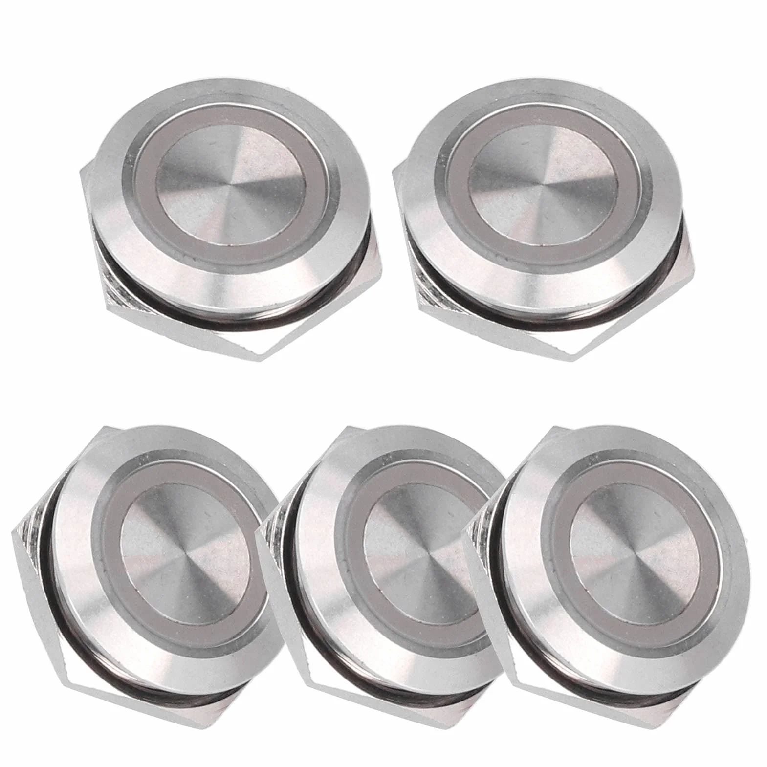 5 szt. Metalowy Chwilowy Przełącznik Wciskany z diodą LED, Mini Auto Reset Ultra Cienki Wodoodporny Przełącznik 19 Mm (DC12~24V Niebieski)
