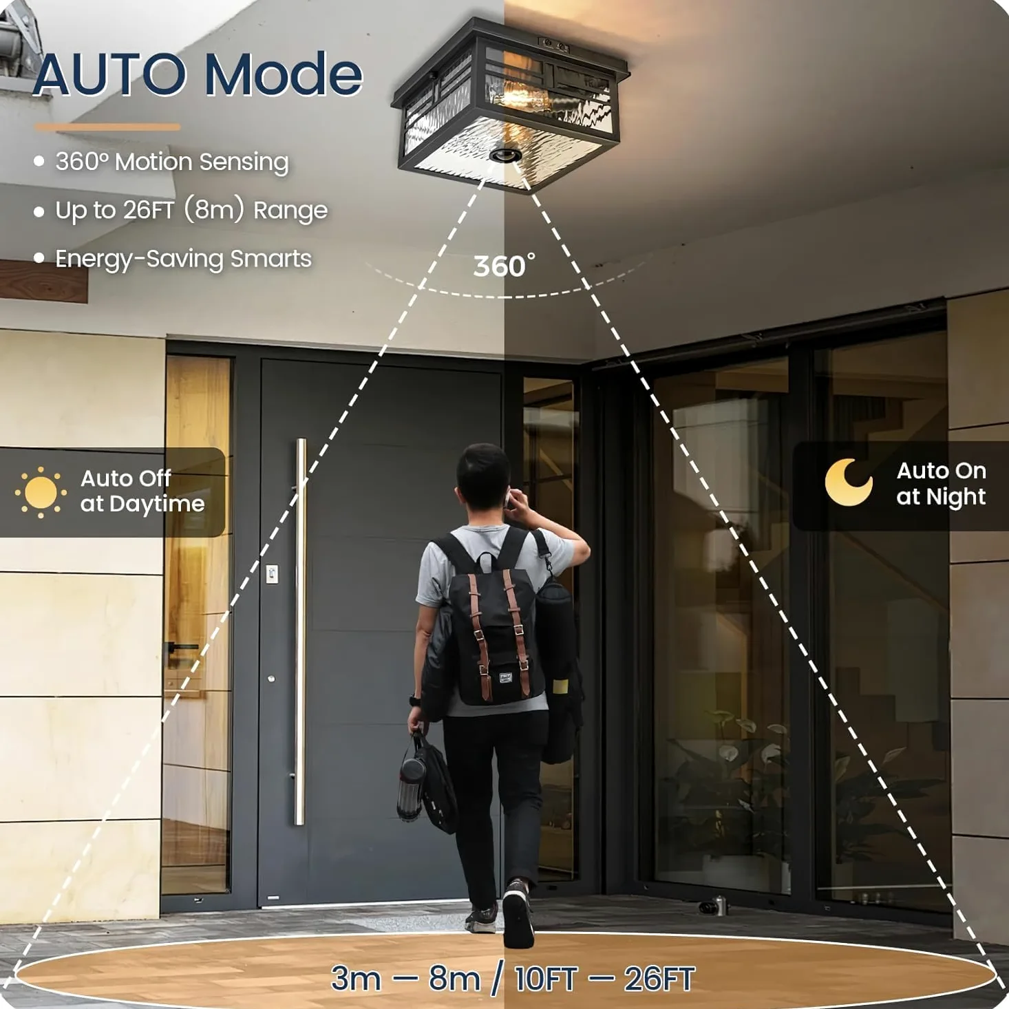 Zewnętrzna lampa sufitowa z mechanizmem ruchu, szklana lampa sufitowa E27, ponadczasowa konstrukcja przemysłowa, wodoodporna IP65, czarna oprawa sufitowa do drzwi wejściowych, balkonu, tarasu