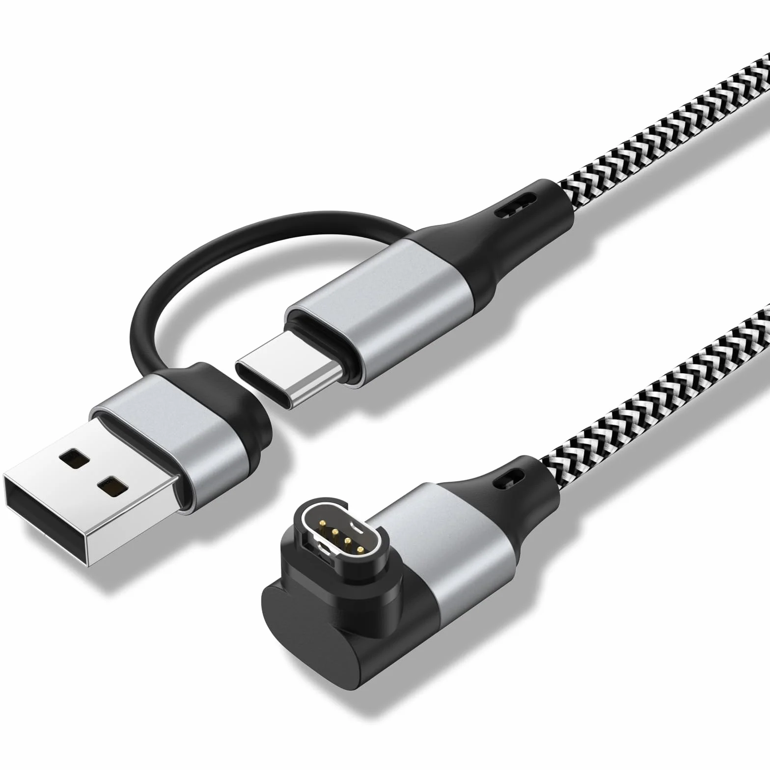 Adapter USB C do zegarka Garmin, kabel ładujący do Fenix 8 E 7 7X 7S Sapphire Solar, Forerunner 970 965 955 570 265 255 165 55 45, Vivoactive 6 5 4 Czarny/Biały