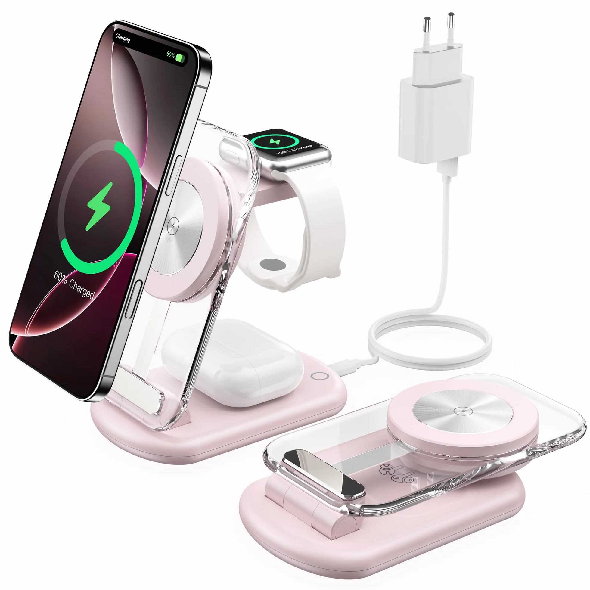 Magnetyczna bezprzewodowa stacja ładująca 3 w 1 do Apple iPhone 16 15 14 Apple Watch AirPods Pro