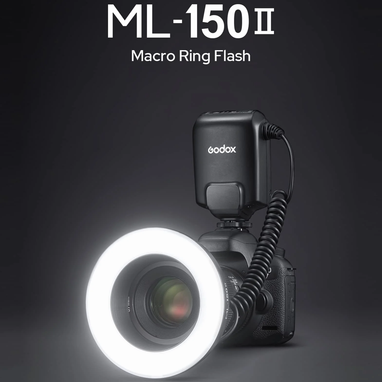 Godox ML-150II uniwersalna lampa błyskowa z pierścieniem makro 11 poziomów regulowana jasność GN12 szybki recykling z 8 pierścieniami adapterowymi zamiennik do aparatu Canon Nikon Sony DSLR