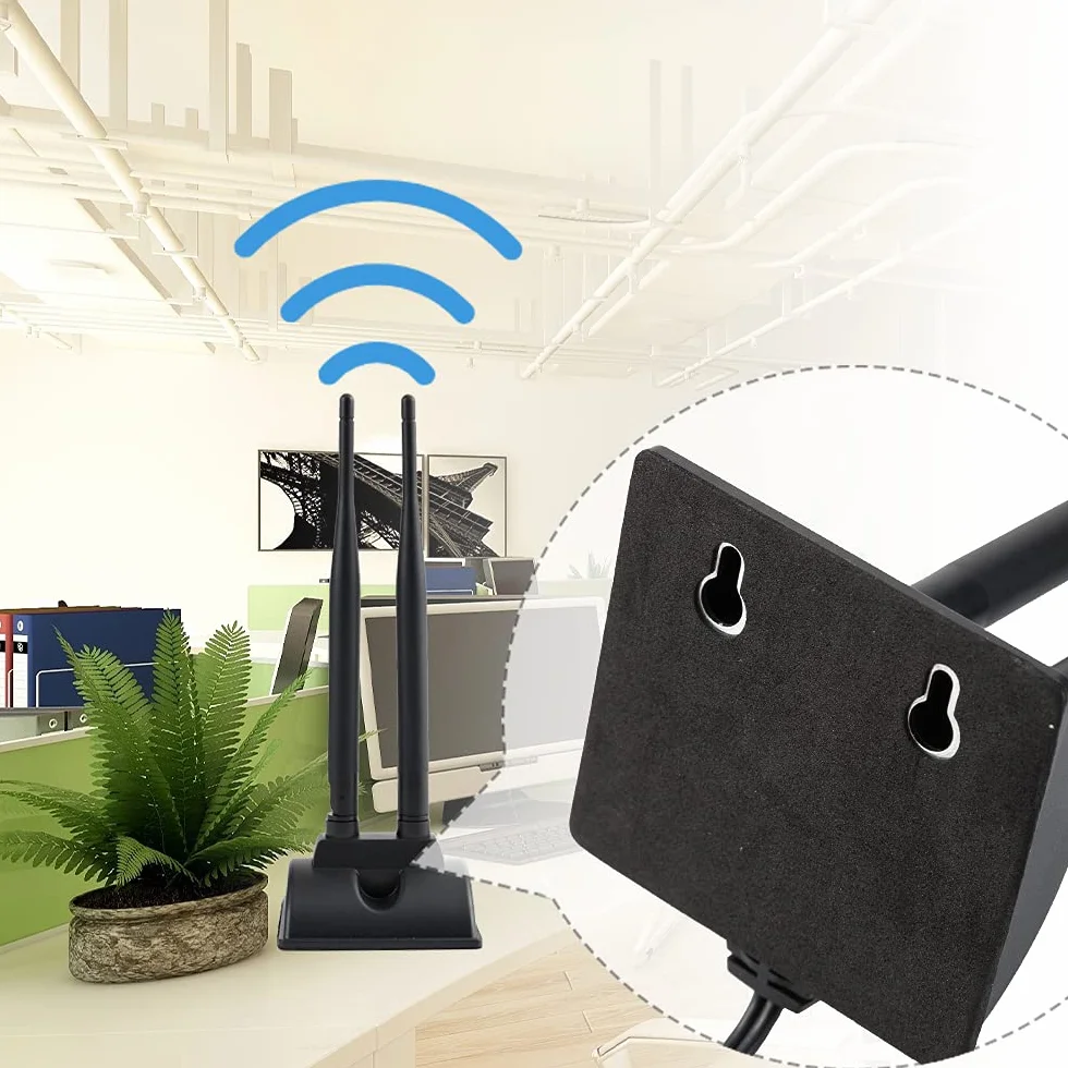 Vecys 2.4G /5G/ 5.8G Antena WiFi o Podwójnej Częstotliwości MIMO Wzmacniacz Sygnału Dookólny Podstawa Magnetyczna 6dBi Adapter RP-SMA 1.2 m 3.9 ft do Karty Sieciowej PCIE Router Antena Zewnętrzna