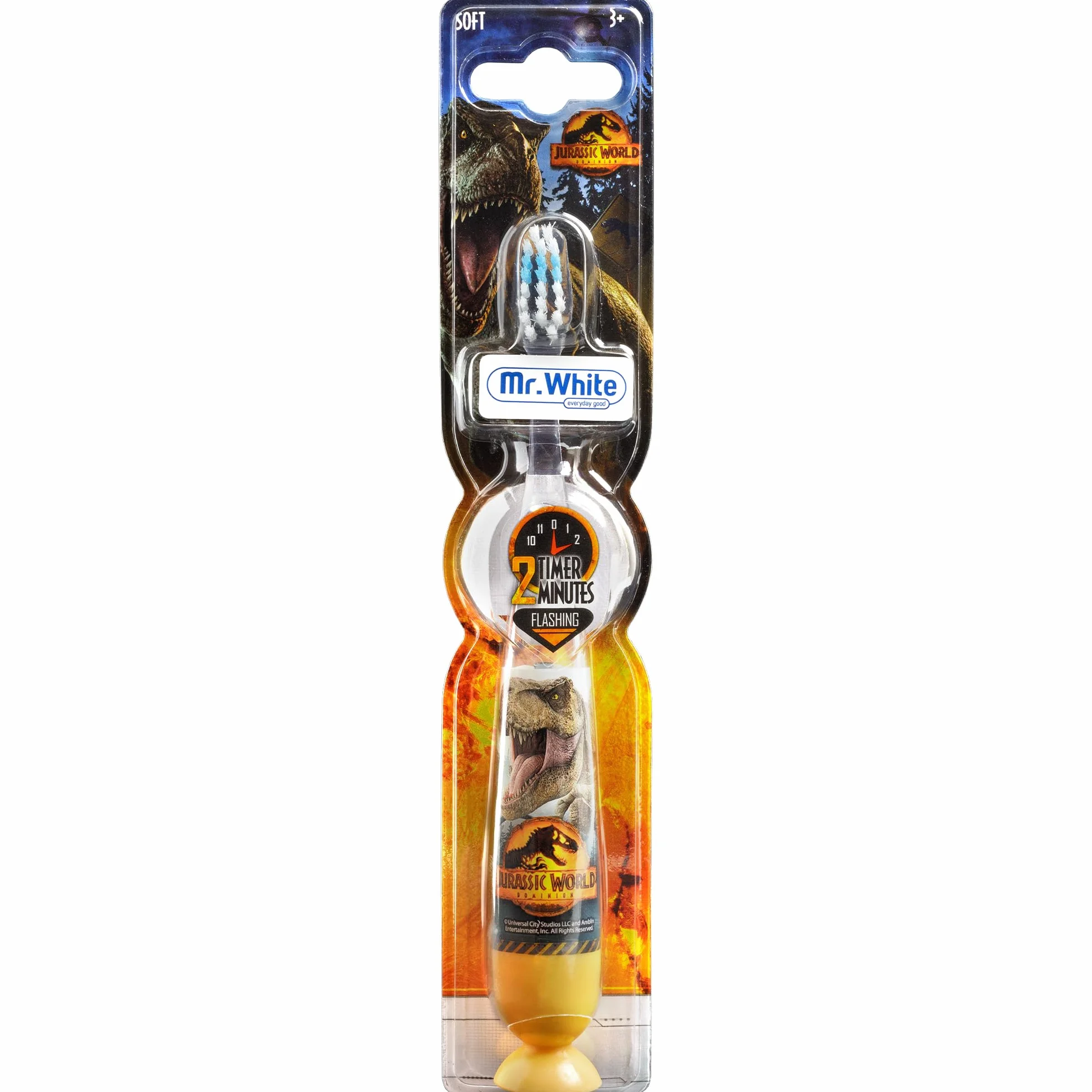 Jurassic World Kids migająca szczoteczka do zębów z 2-minutowym migającym timerem, miękkim włosiem, wygodnym uchwytem i przyssawką - idealna dla dzieci od 3 lat