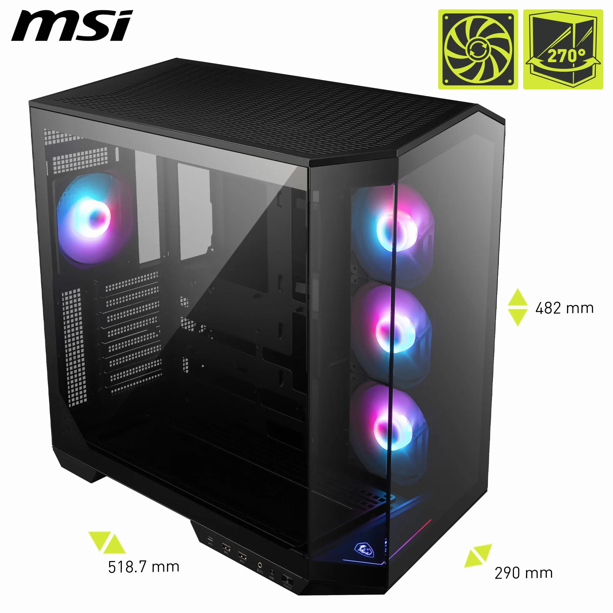 MSI MAG PANO 100R PZ obudowa ATX, USB typu C 20 Gb/s, pionowy wspornik GPU