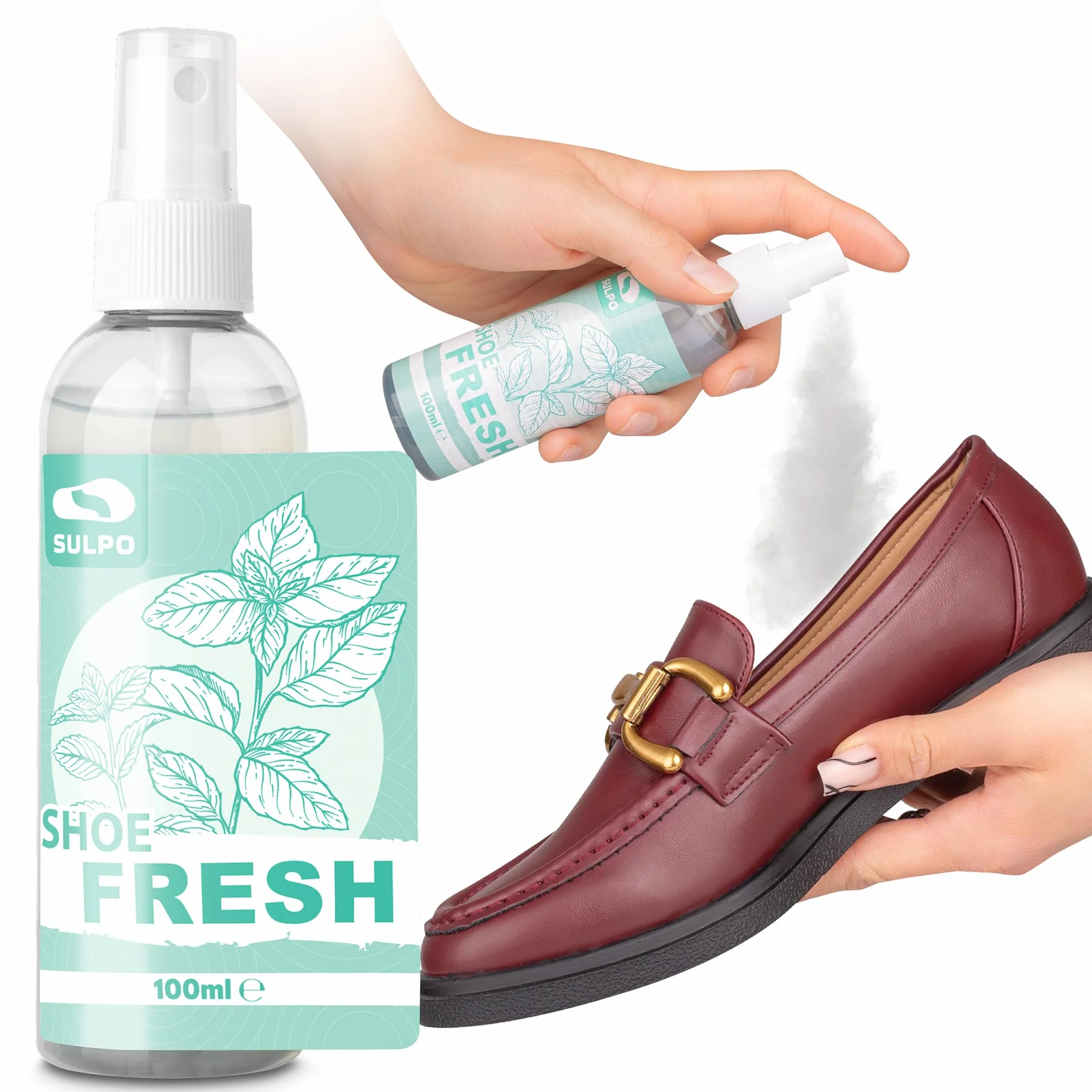SULPO spray do butów – dezodorant i odświeżacz do obuwia 100 ml – skuteczny neutralizator zapachów i potu – szybkoschnący, bez alkoholu – do sneakersów, roboczych i sportowych