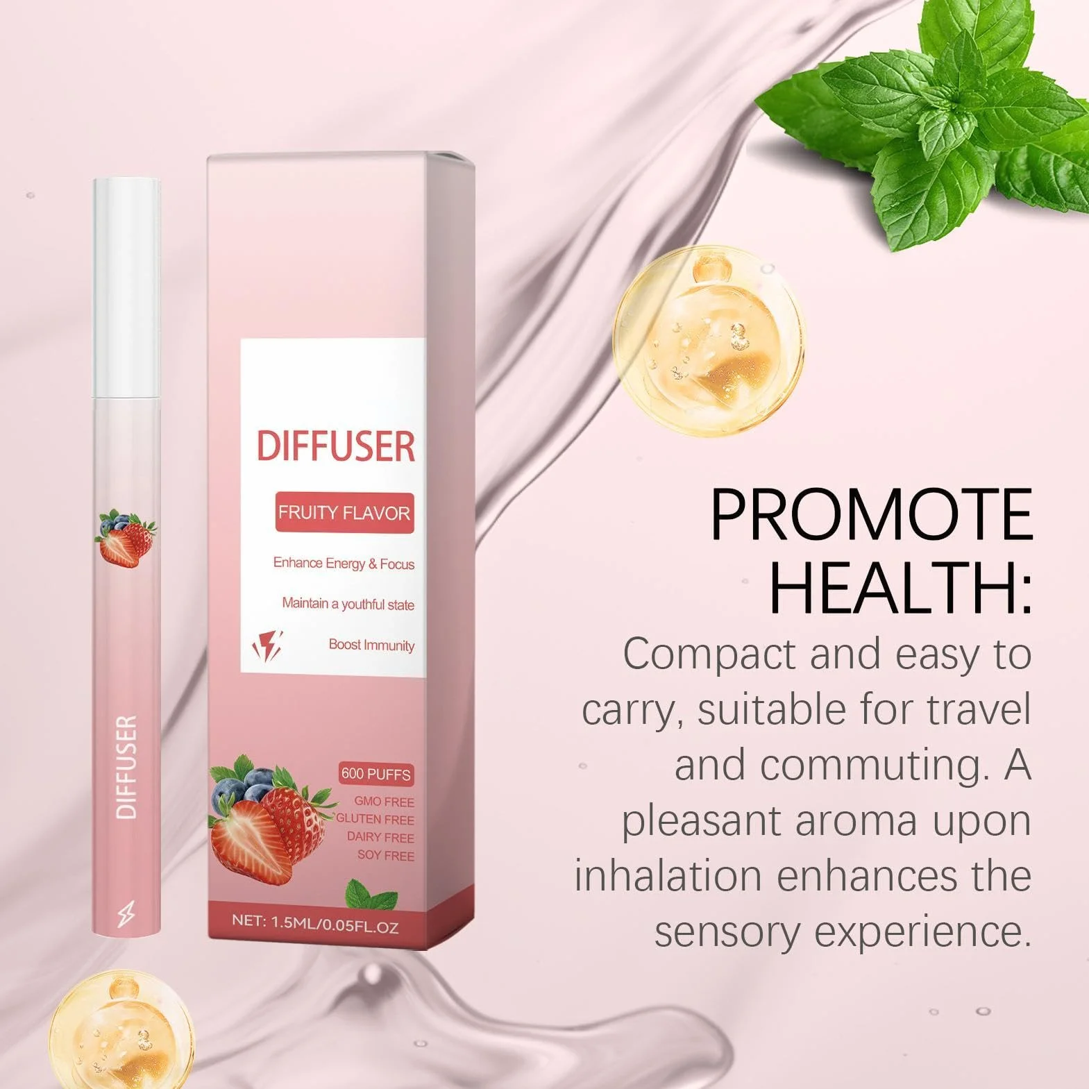Dyfuzor Pen Energy Boost Aromaterapia Stick - odświeżający inhalator zapachowy owoców, przenośny kij do higieny osobistej do podnoszenia nastroju do biura, domu, podróży, siłowni, codziennego użytku