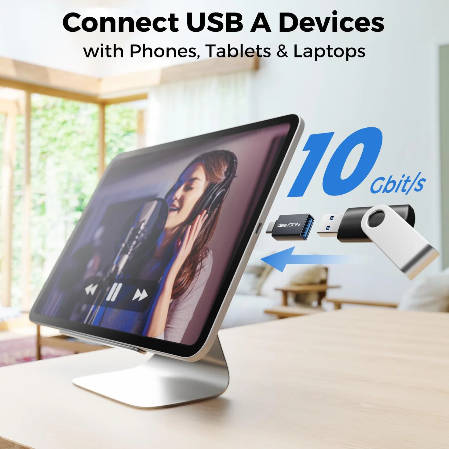deleyCON USB-C na USB 10 Gbps OTG 2 Szt. Wtyk Typ-C do Gniazda USB-A do iPhone 17/16/15 Air Pro Max Galaxy S25 S24 S23