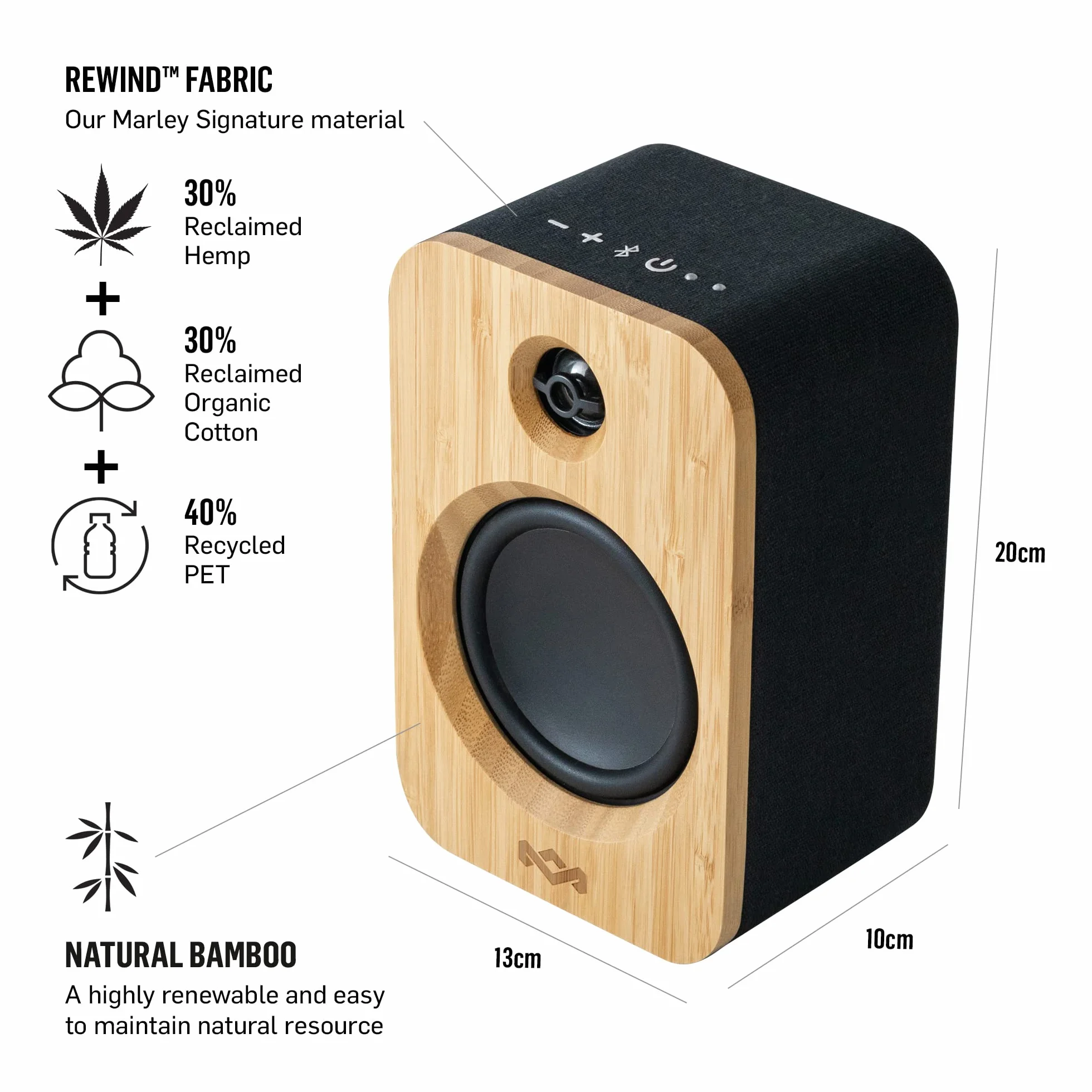 Marley Get Together Duo Bluetooth Speaker Bamboo - Głośnik Półkowy, Soundbar, 25h Bateria, Wzmacniacz Wysokiej Rozdzielczości, Czarny