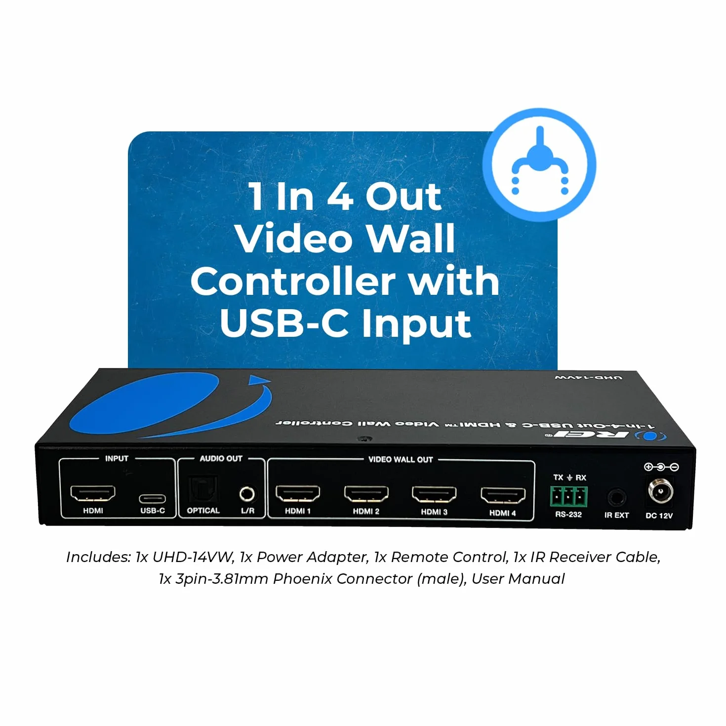 ORIE 4K HDMI USB-C Video Wall Controller 2x2 60Hz RS-232 180 Degree Rotate
