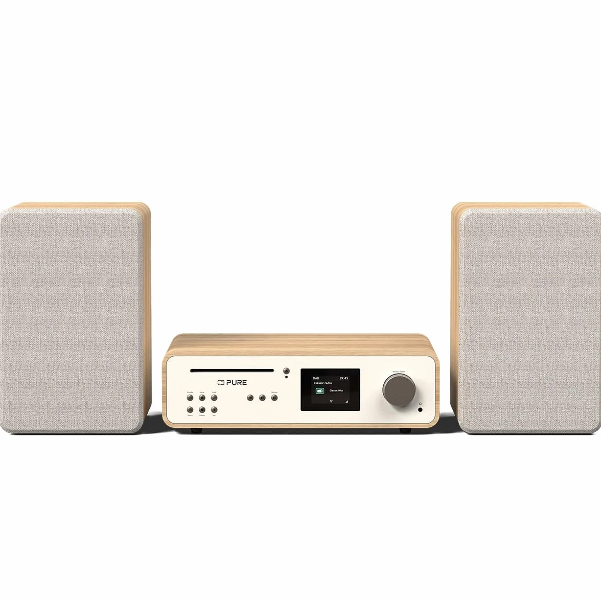 Pure Classic Stereo HiFi Music System 100 W Radio Internetowe DAB+ FM Bluetooth CD USB Spotify Connect Cotton White Oak