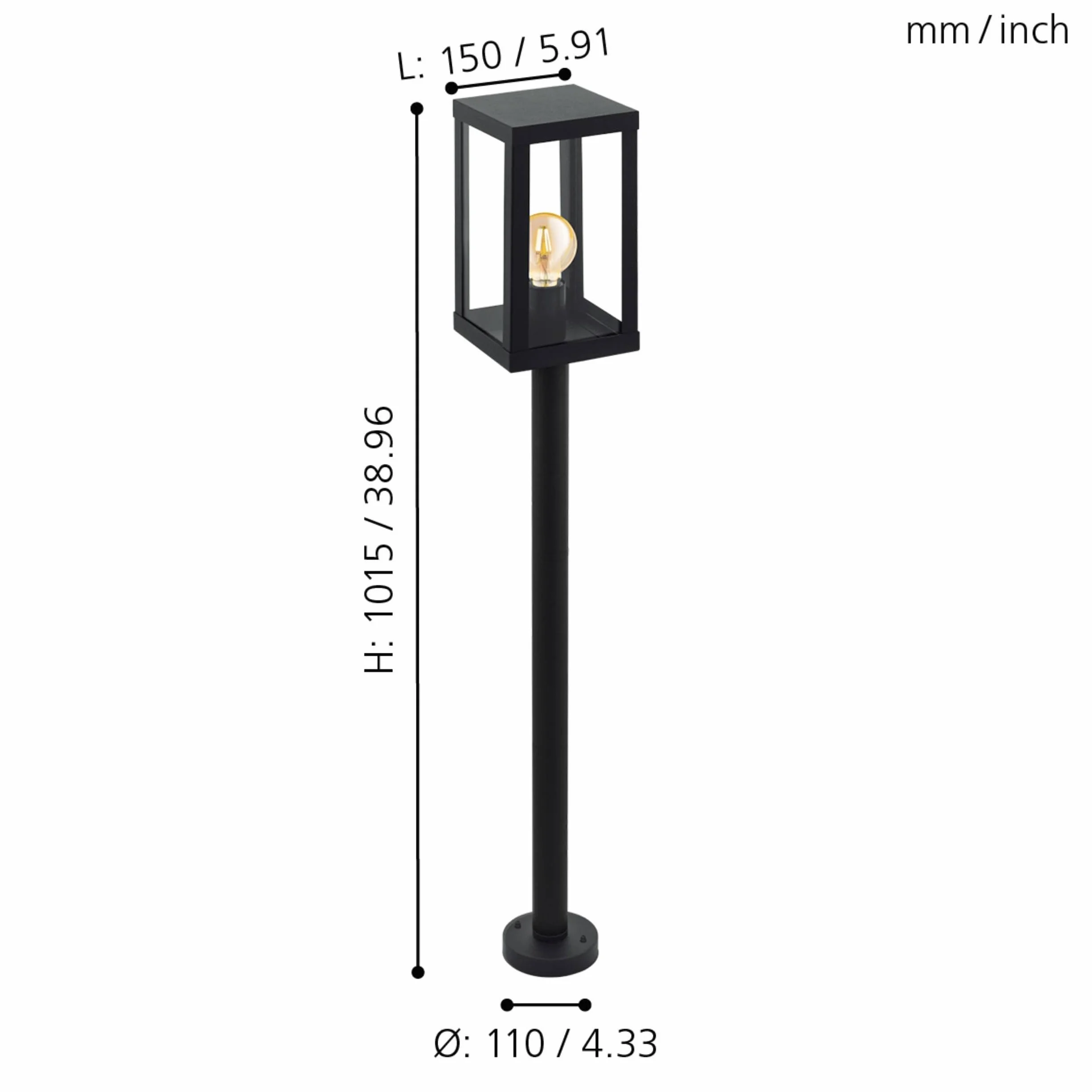 EGLO Lampa stojąca zewnętrzna Alamonte 1, 1-punktowa lampa zewnętrzna, lampa stojąca ze stali ocynkowanej, kolor: czarny, szkło: przezroczyste, oprawa