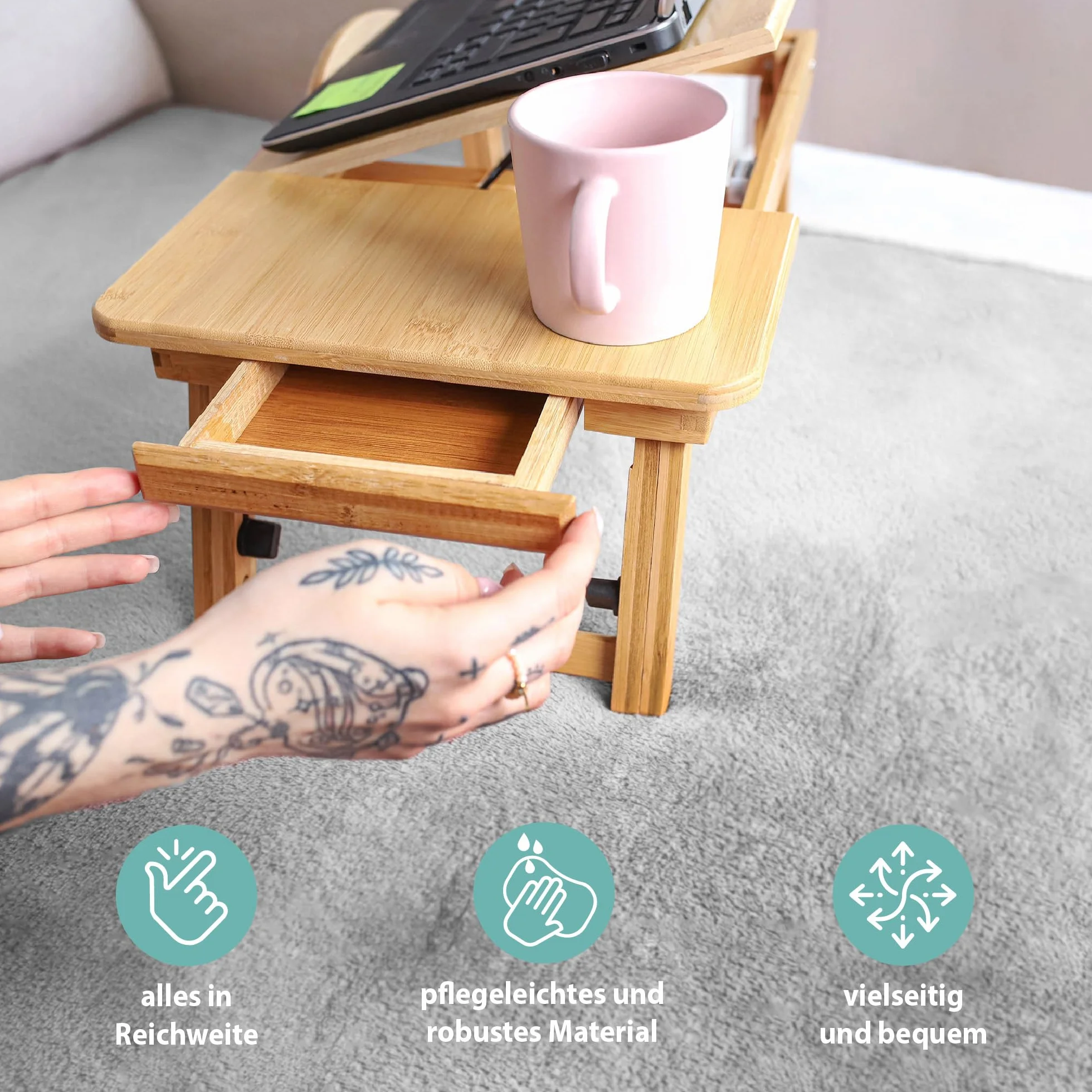 Stolik na laptopa z regulacją wysokości 50x30 cm do łóżka i sofy