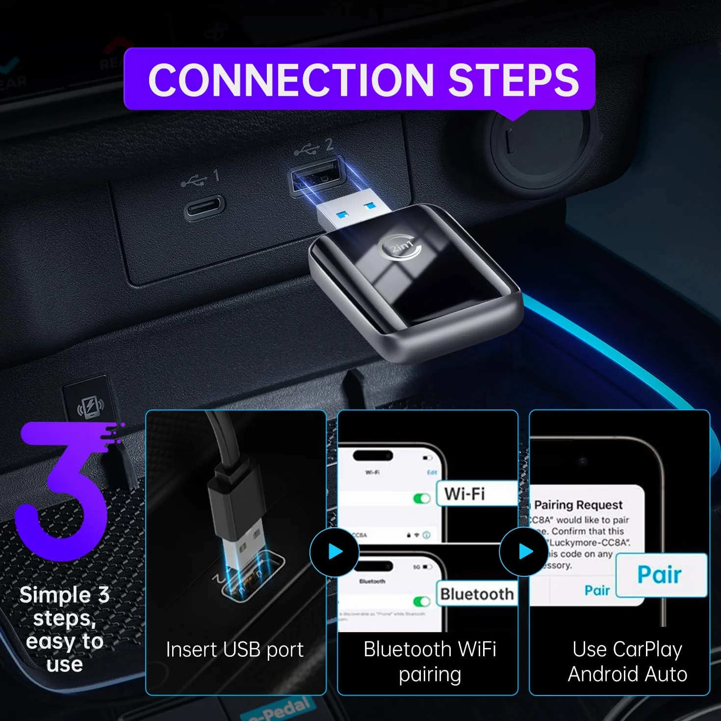 Bezprzewodowy adapter CarPlay Bluetooth 5.0 5G do iPhone'a