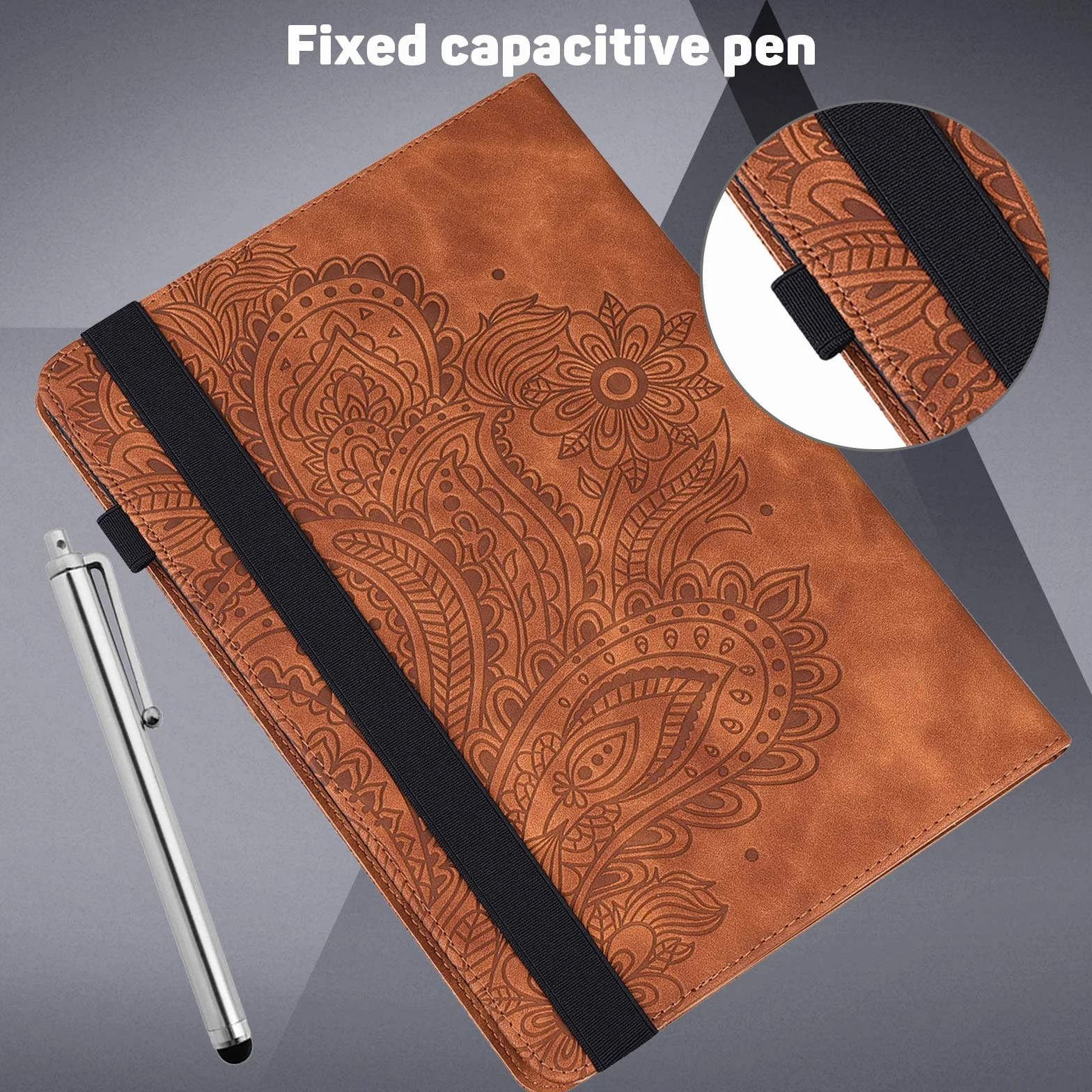 Etui do Samsung Galaxy Tab A9 Plus 2023, etui ochronne ze rysikiem i uchwytem na długopis, SM-X210/X215/X216/X218, ultra cienkie, z klapką ze skóry PU, etui do Samsung Tab A9 Plus (brązowe)