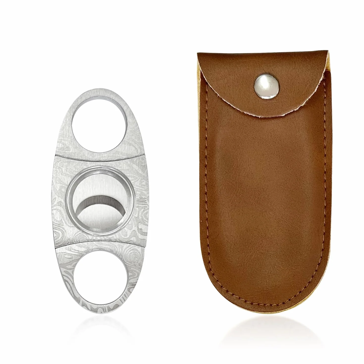 1 krajalnica do cygar ze stali nierdzewnej, 1 skórzane etui, narzędzia do cygar, akcesoria do cygar, podwójne ostrze, nożyczki dwuostrzowe, 92 x 4 x 4 mm